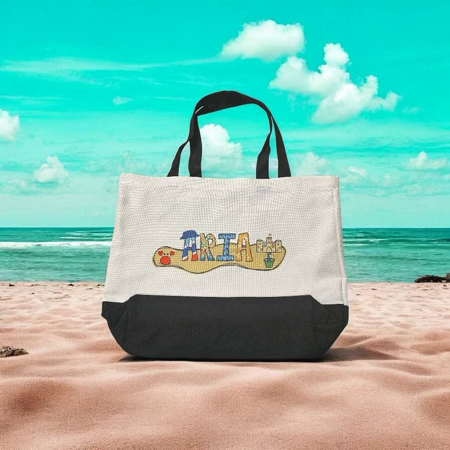 Bowen Beach Tote Bag – Oversized Canvas Summer Bag with Black Handles