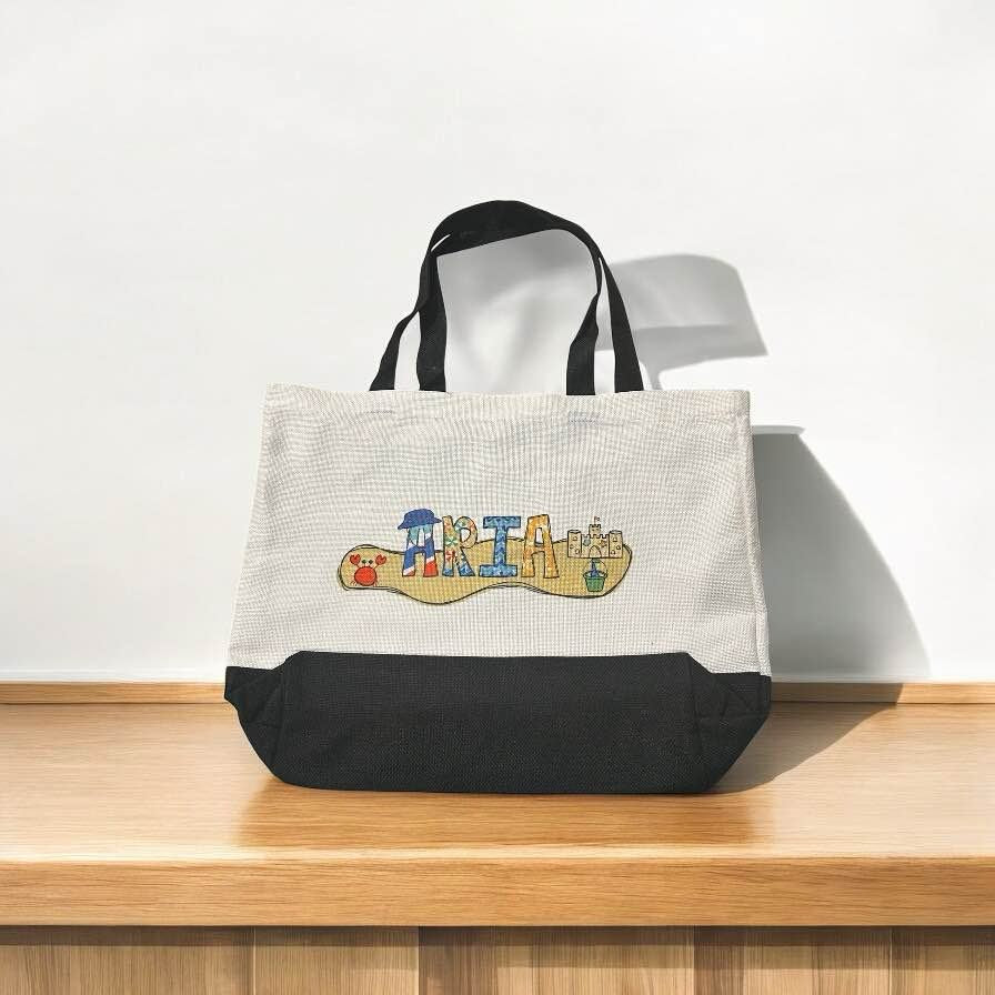 Bowen Beach Tote Bag – Oversized Canvas Summer Bag with Black Handles