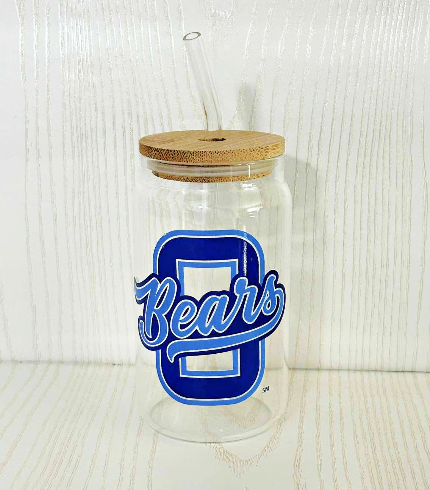 16 oz Olentangy Berlin High School Glass Cup with Bamboo Lid - Pint Beer Glass