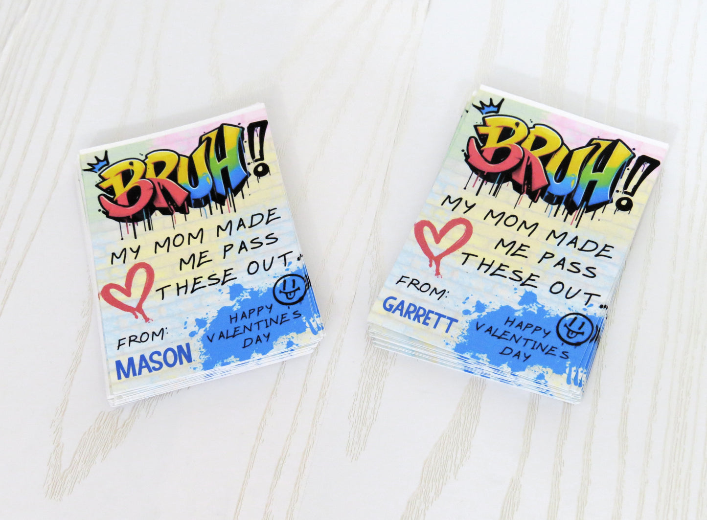 Kenzie's Boutique Handmade Personalized Bruh Valentine's Day Cards - Custom School Exchange Cards with From Field - Unique Gift for Kids School Classroom - Add Candy Greeting Him Boy