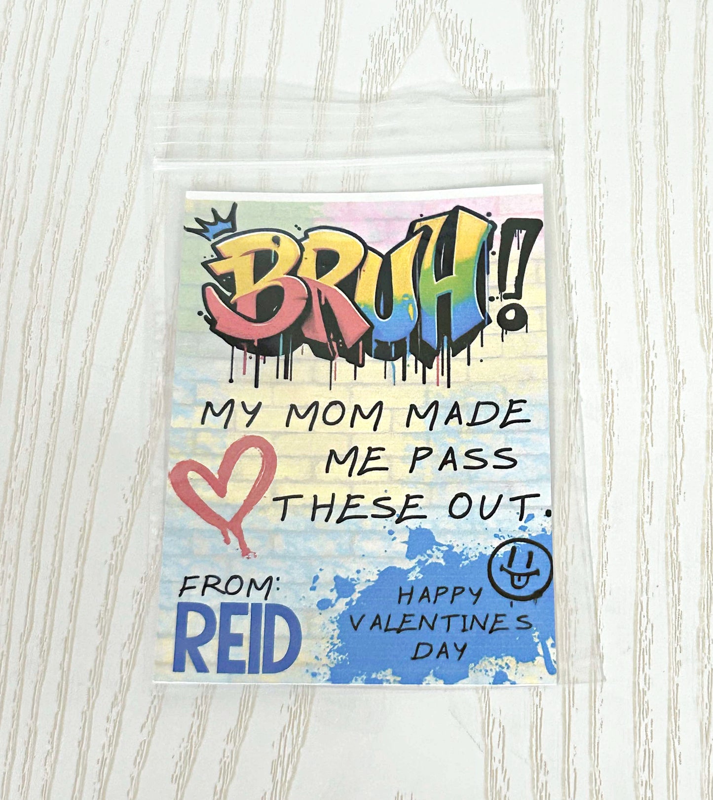 Kenzie's Boutique Handmade Personalized Bruh Valentine's Day Cards - Custom School Exchange Cards with From Field - Unique Gift for Kids School Classroom - Add Candy Greeting Him Boy