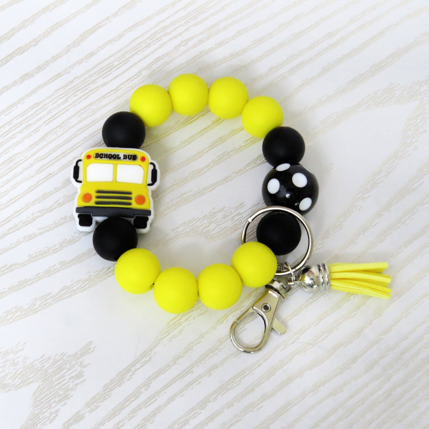 Bus Driver Gift – School Bus Keychain Bracelet with Silicone Beads