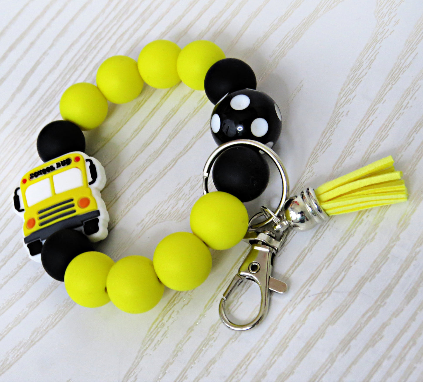 Bus Driver Gift – School Bus Keychain Bracelet with Silicone Beads