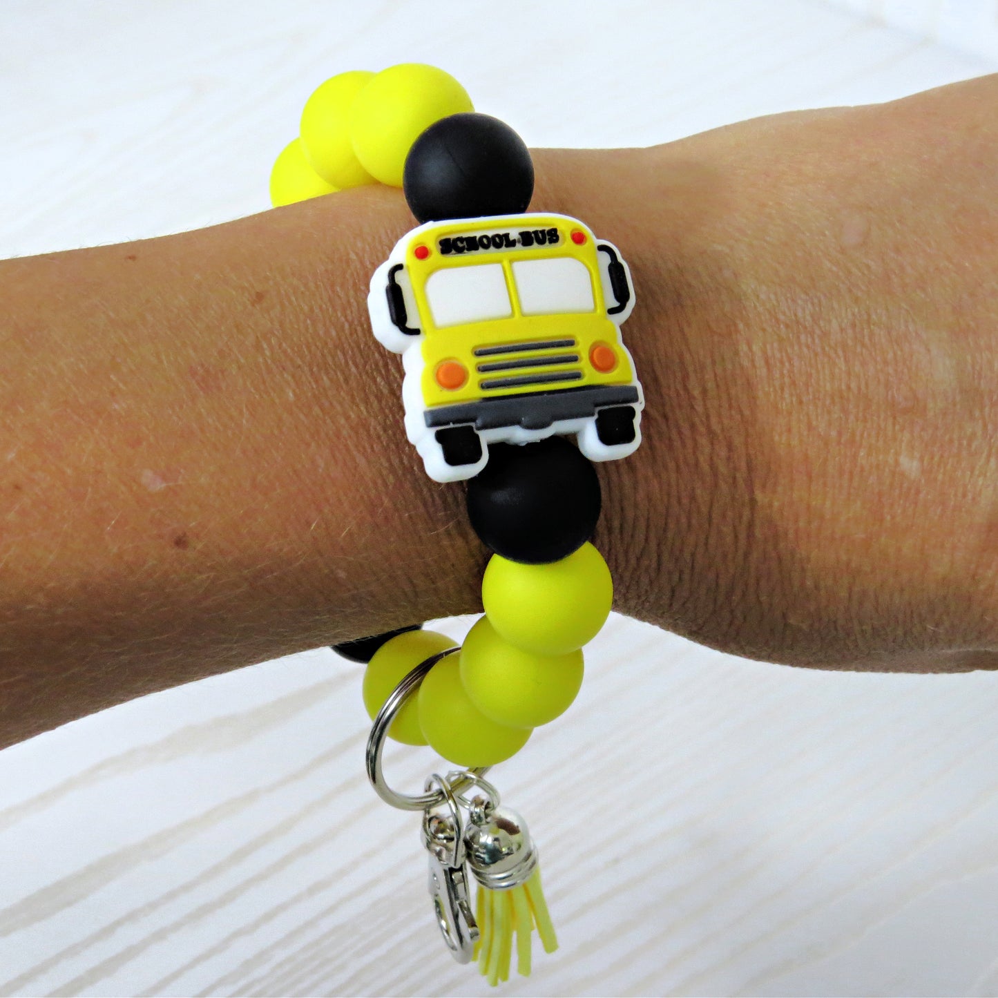 Bus Driver Gift – School Bus Keychain Bracelet with Silicone Beads
