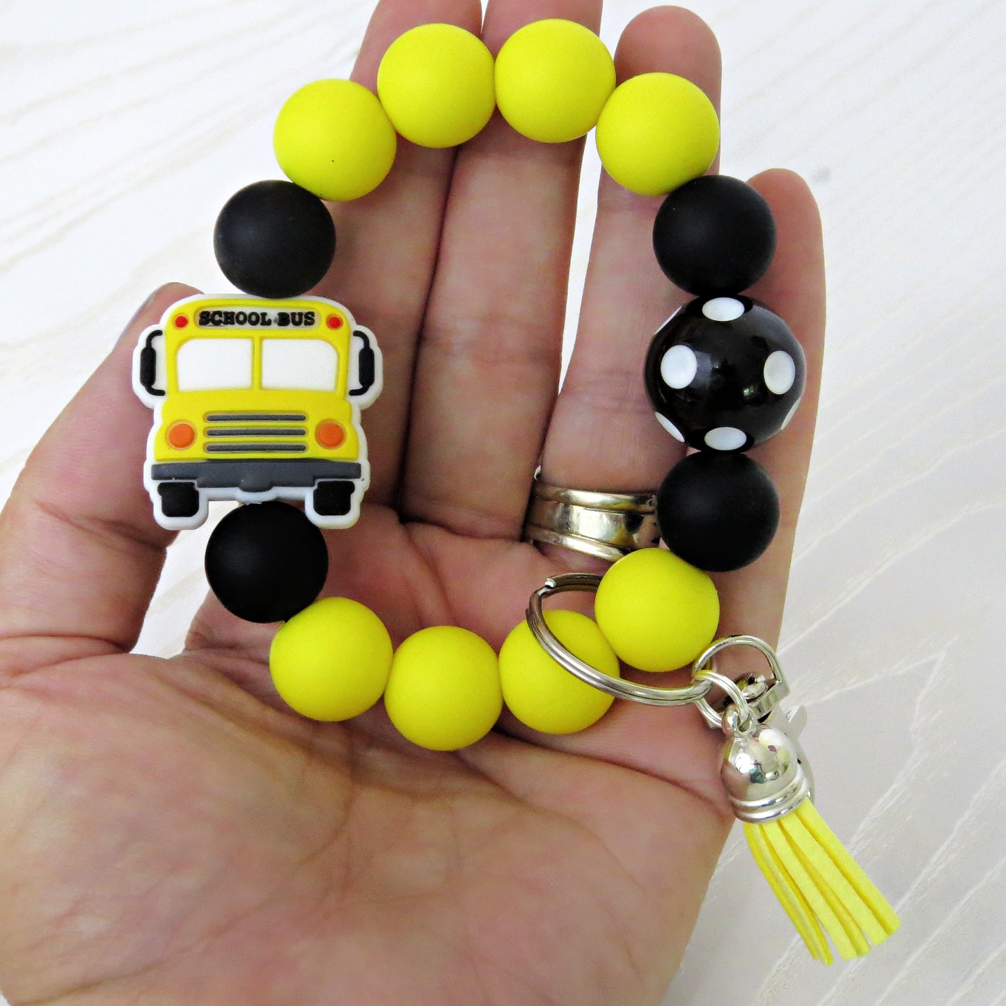 Bus Driver Gift – School Bus Keychain Bracelet with Silicone Beads