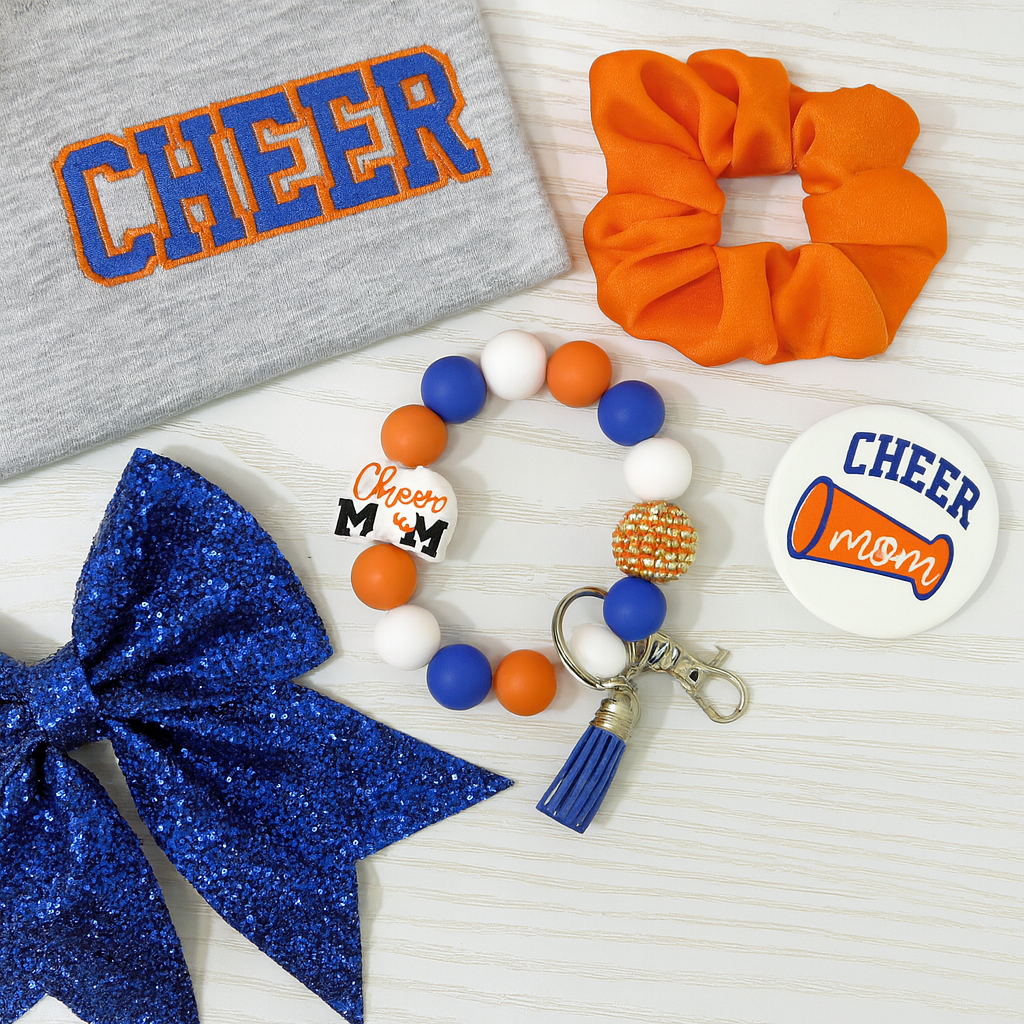 Cheer Mom Silicone Bead Wristlet Keychain – Personalized Team Color Bracelet