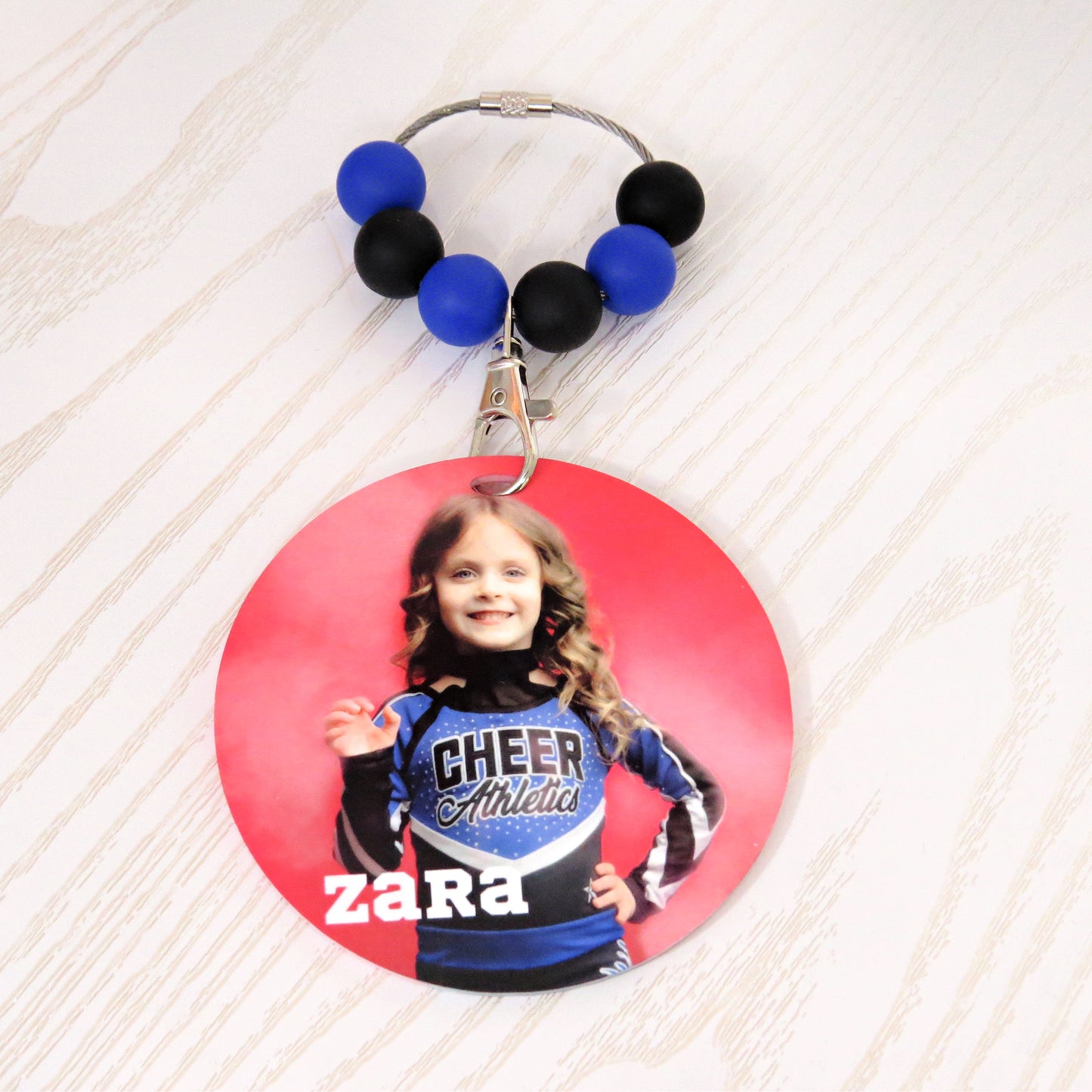 Personalized Cheer Sports Tag with Picture – Cheerleader Mom & Grandma Gift - Custom Cheerleading Keychain – Durable Acyrlic Key Ring for Purse Bags & Backpacks