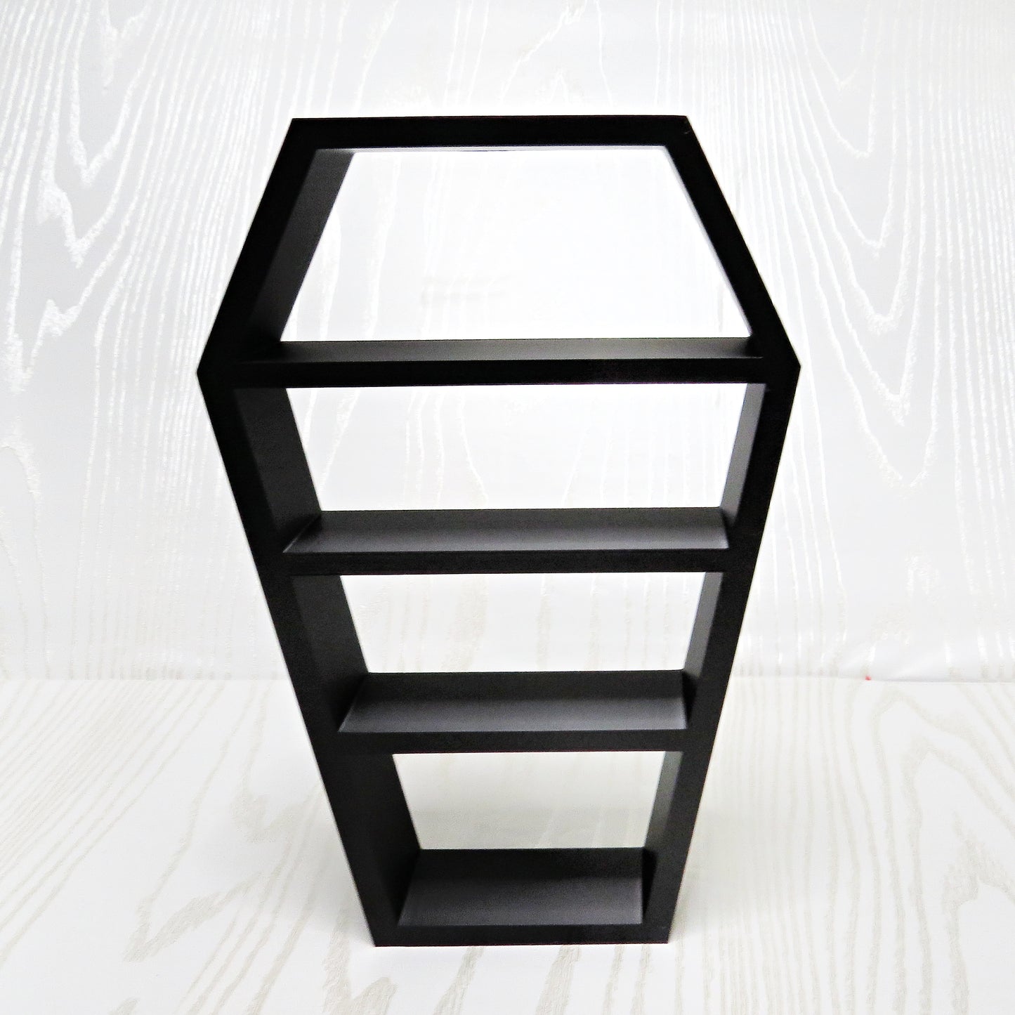 Coffin Shelf – 3D Printed Matte Black Gothic Coffin Silhouette with Three Open Shelf Tiers – Freestanding Halloween Spooky Trinket Organizer – Dark Aesthetic Bedroom Altar Desk Decor – Gothic Witch Crystal Display Gift
