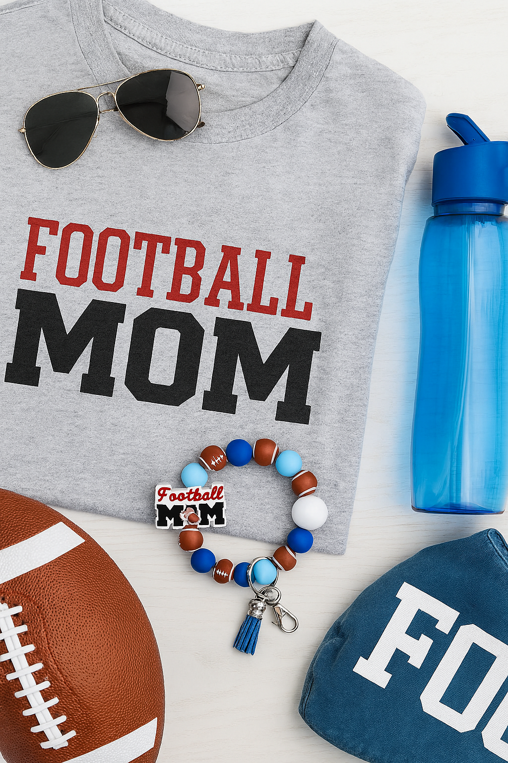 Football Mom Game Day Beaded Keychain Bracelet with Tassel – Team Spirit Wristlet Accessory