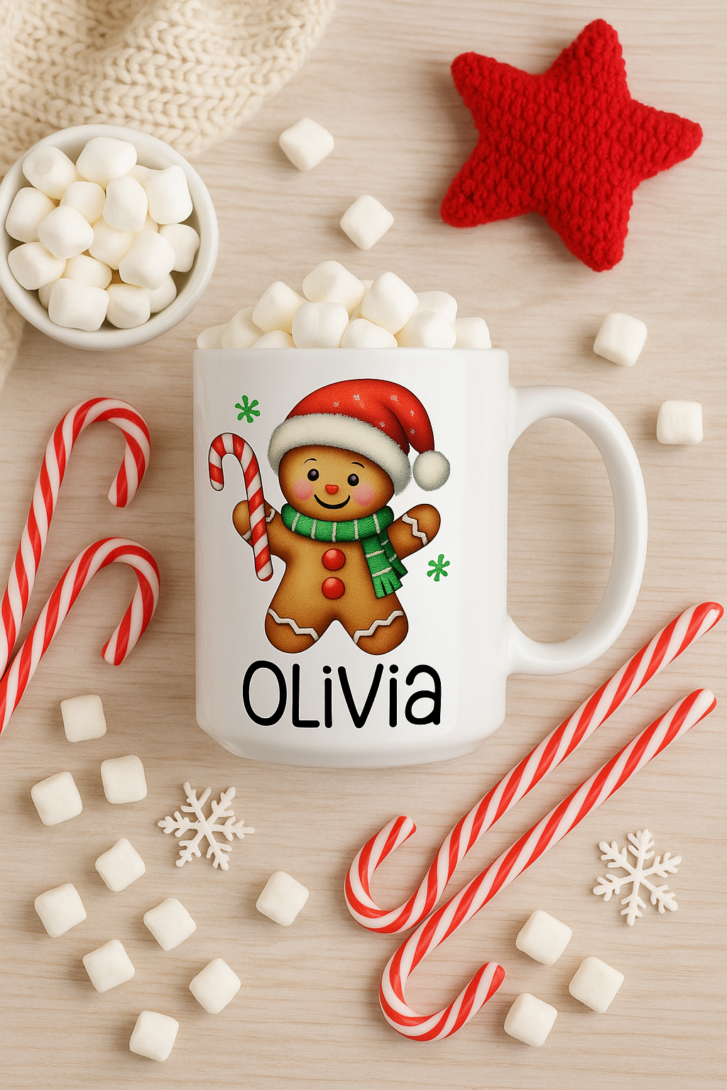Custom Gingerbread Christmas Mug – Personalized 15 oz Holiday Cocoa Cup