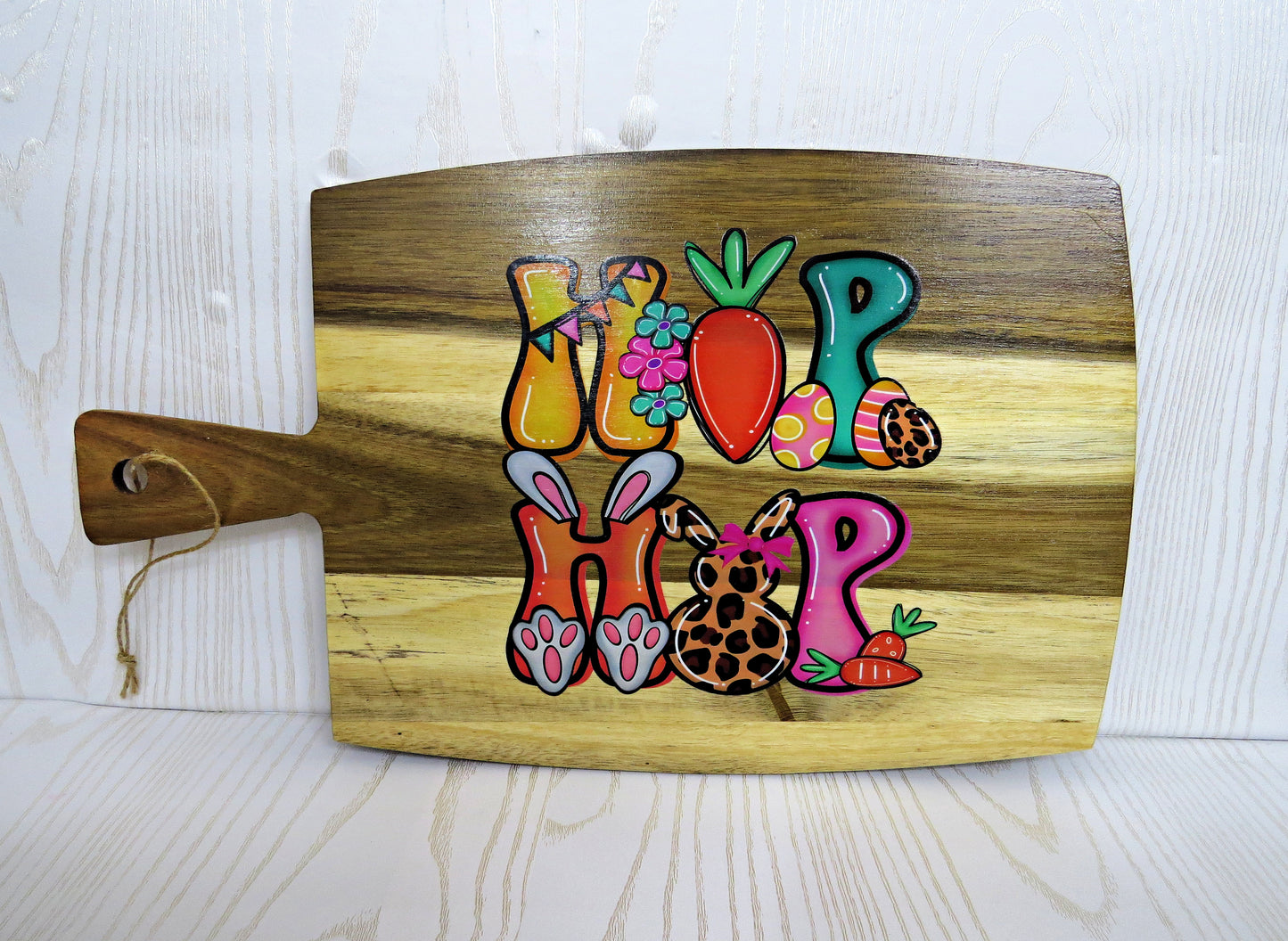 Easter Bunny Hip Hop Decorative Cutting Board for Kitchen with Handle - Wooden Décor Home - 17 x 10 inches