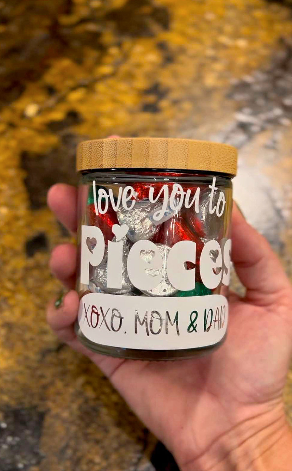 Personalized Love You to Pieces Candy Jar Container Valentines Day Gift for Kids Teachers - Custom Gift with Name - Glass Jar with Bamboo Lid - Heart Basket Gift