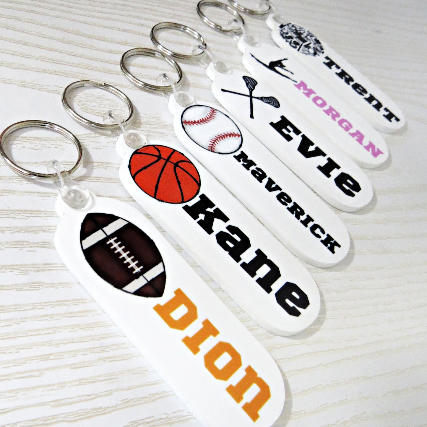 Personalized Sports Keychain – Custom Name Tag – Choose Football, Basketball, Baseball, Volleyball, Cheer, or Lacrosse