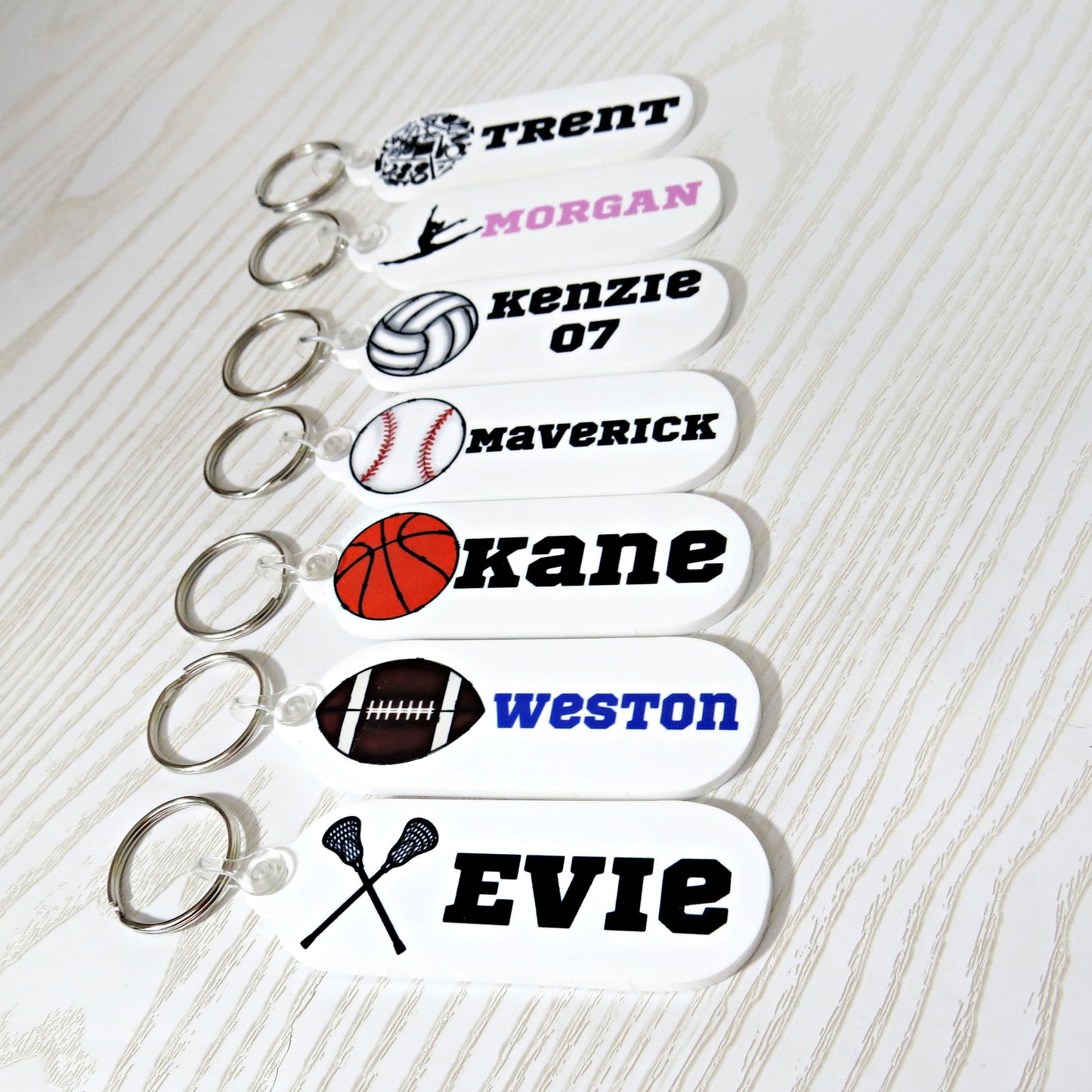 Personalized Sports Keychain – Custom Name Tag – Choose Football, Basketball, Baseball, Volleyball, Cheer, or Lacrosse