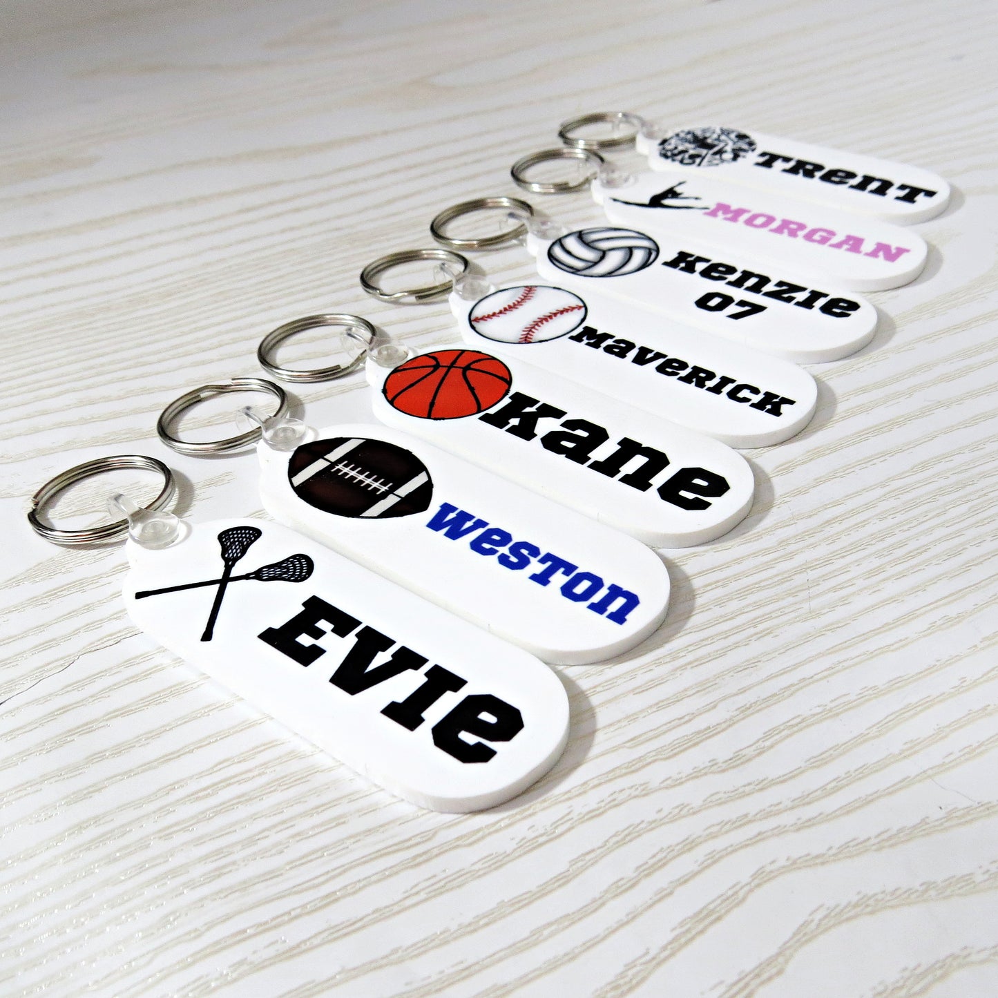 Personalized Sports Keychain – Custom Name Tag – Choose Football, Basketball, Baseball, Volleyball, Cheer, or Lacrosse