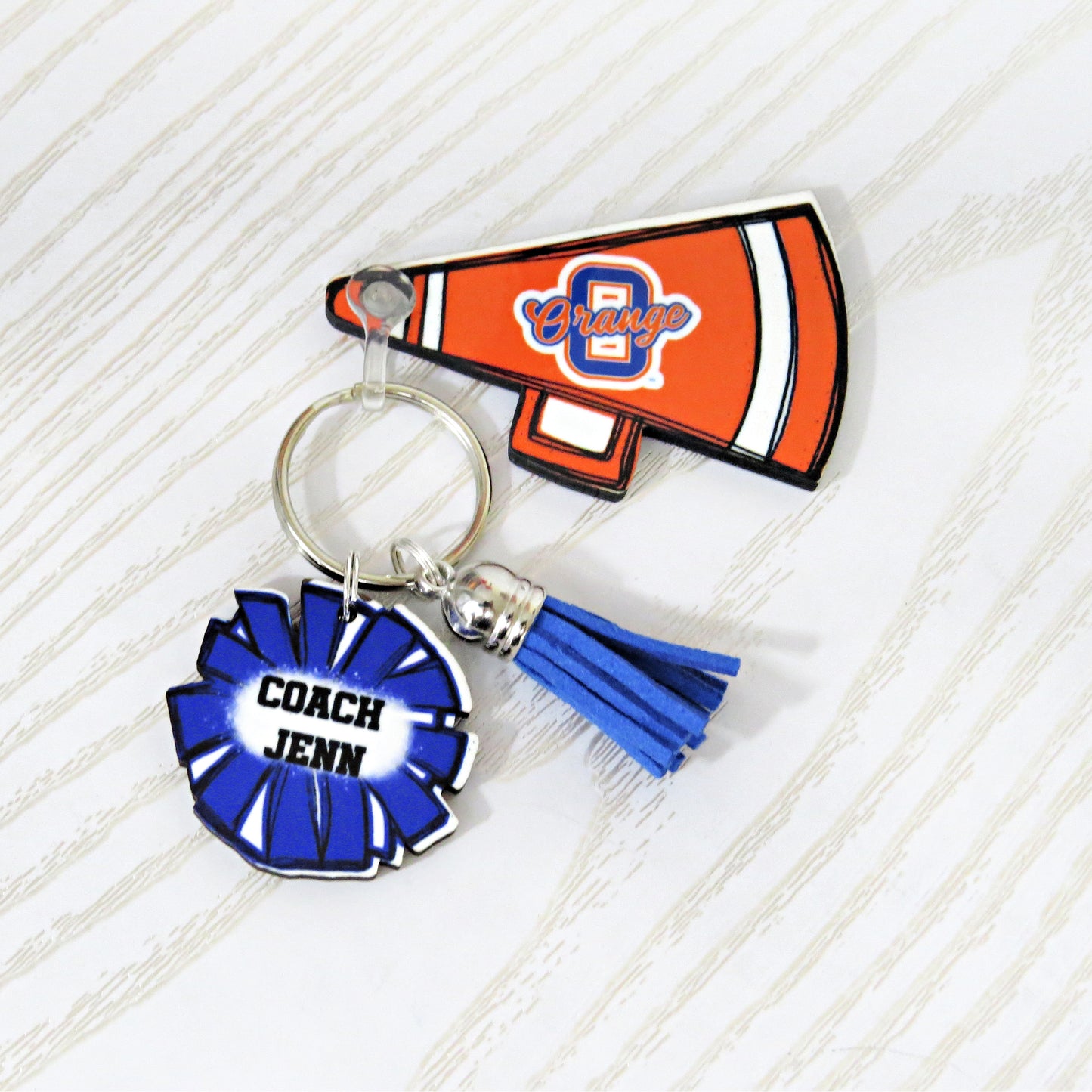 Olentangy Orange Cheer Keychain Personalized with Name - Cheerleader Megaphone Custom Sports Keychain