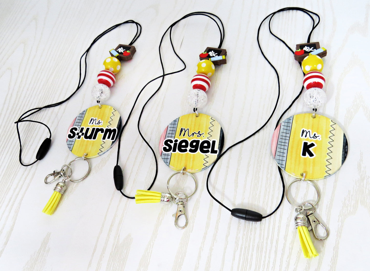 Kenzie's Boutique Handmade Personalized Pencil Teacher Lanyard - Stylish Cute Beaded Design - Breakaway Clasp for ID Badges and Keys