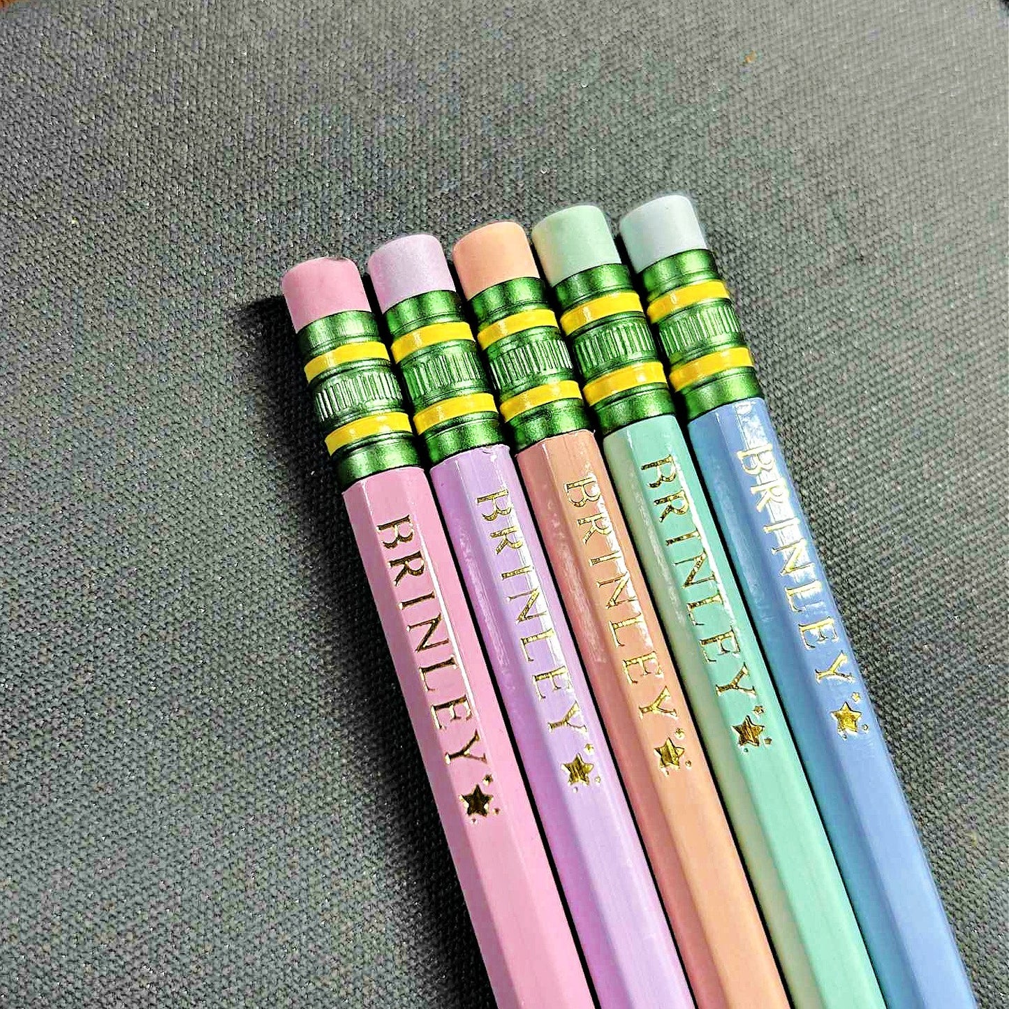 Personalized Pastel Pencils - Custom Name Foil Stamped School Supplies - close-up of design detail