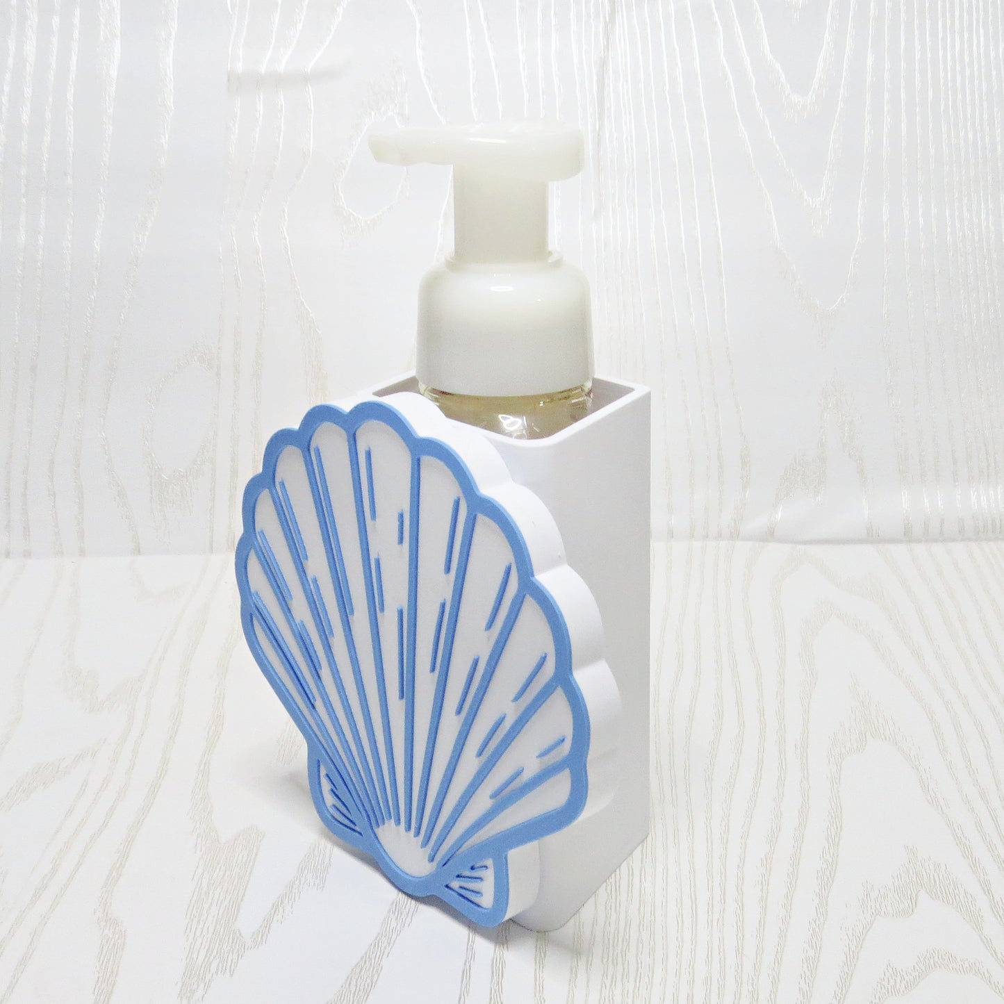 Seashell Foaming Soap Holder - Coastal Beach Bathroom Decor - Nautical Counte... - lifestyle with soap bottle inserted