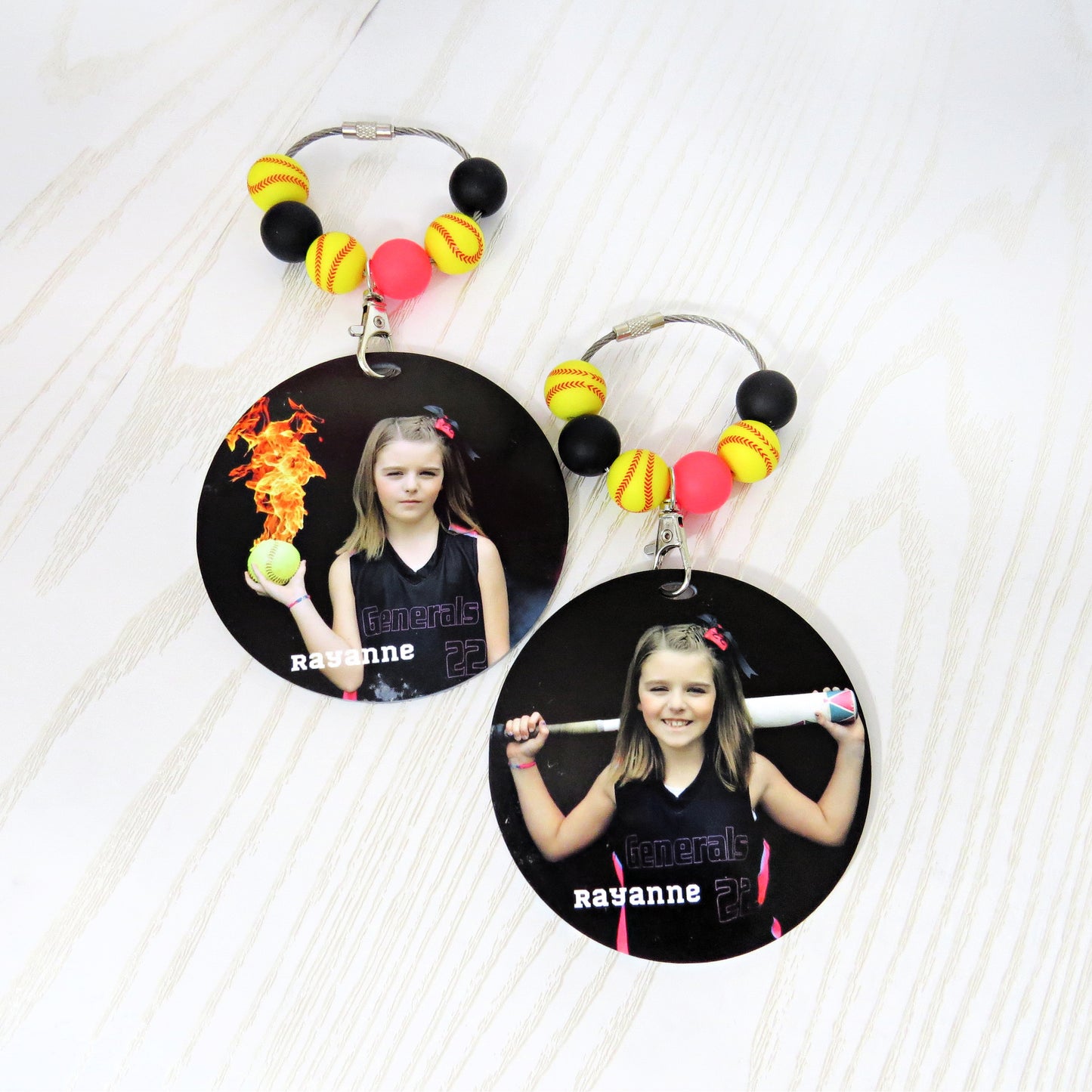 Personalized Softball Mom Bag Tag with Name for Purse Backpack Sports Bag - Custom Kids Picture Acrylic ID