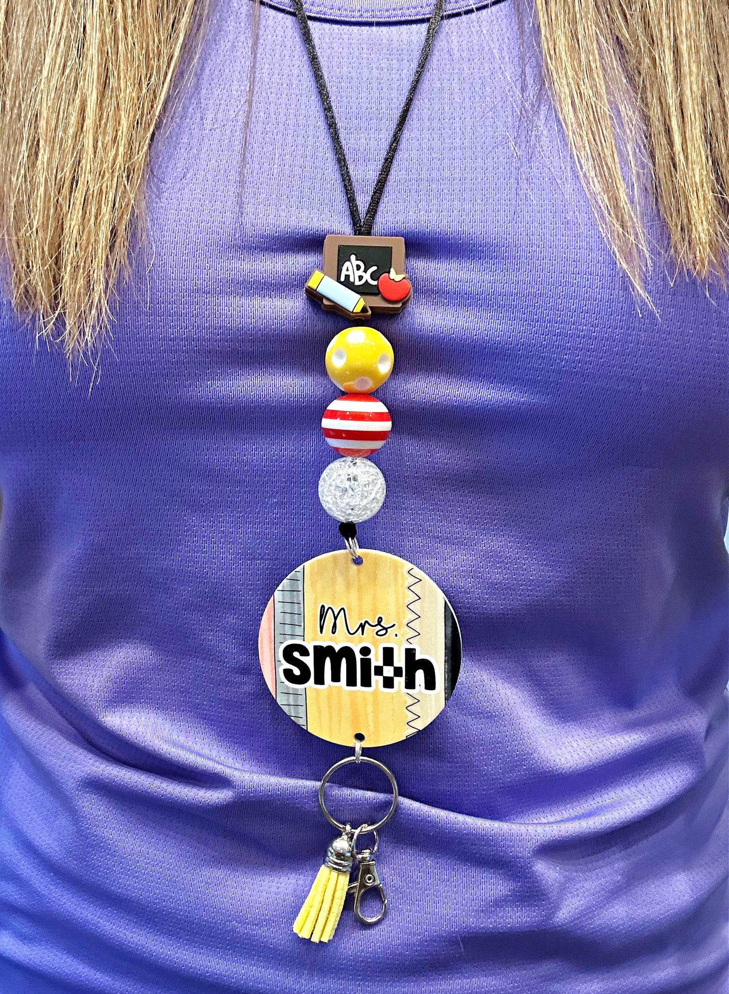 Kenzie's Boutique Handmade Personalized Pencil Teacher Lanyard - Stylish Cute Beaded Design - Breakaway Clasp for ID Badges and Keys