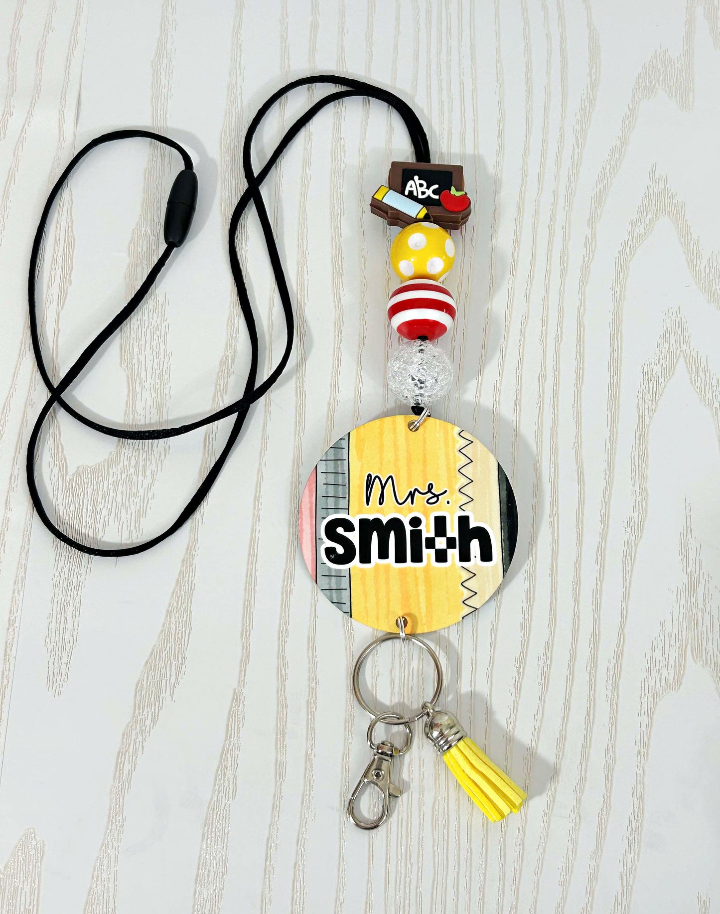 Kenzie's Boutique Handmade Personalized Pencil Teacher Lanyard - Stylish Cute Beaded Design - Breakaway Clasp for ID Badges and Keys