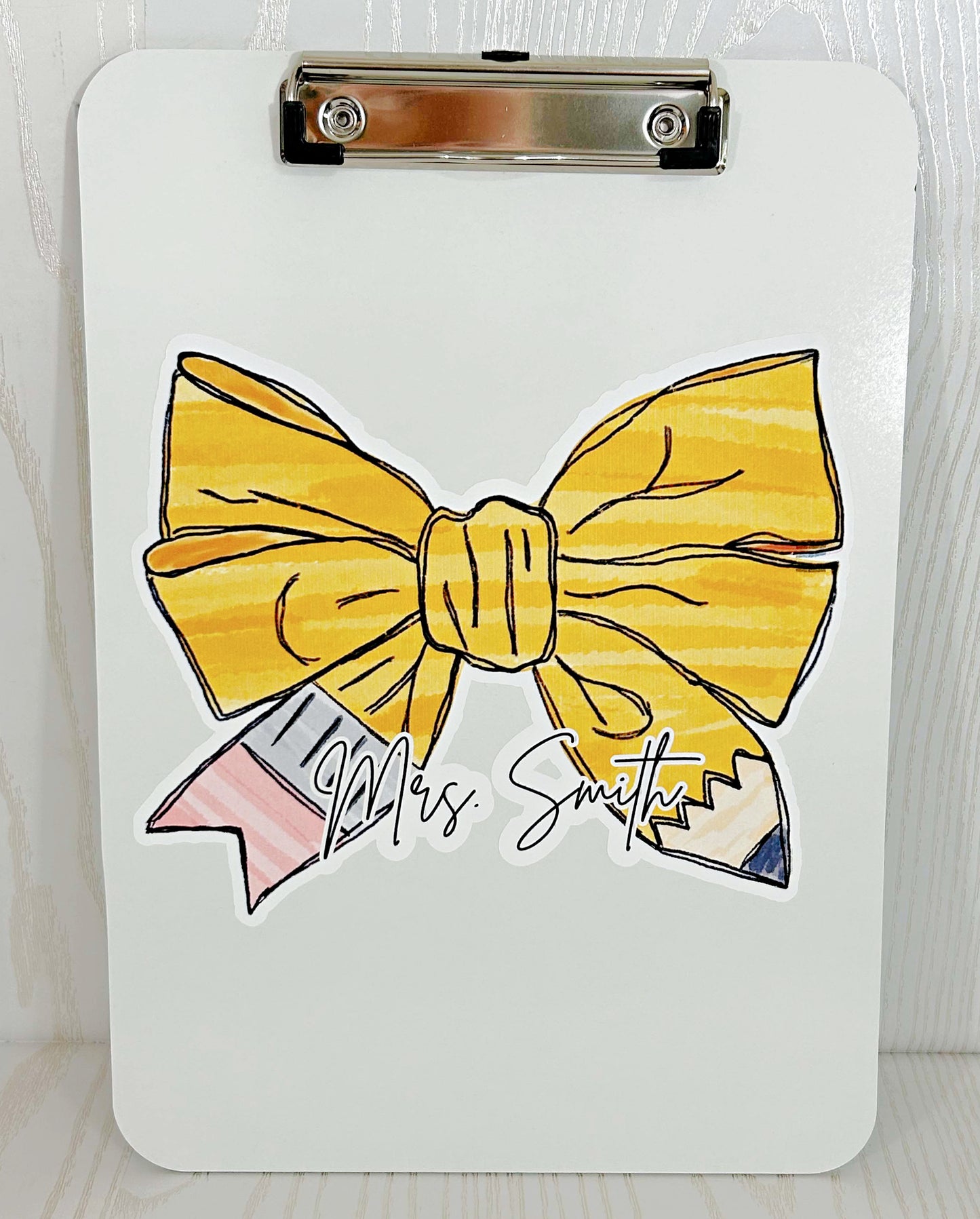 Personalized Teacher Clipboard with Yellow Bow