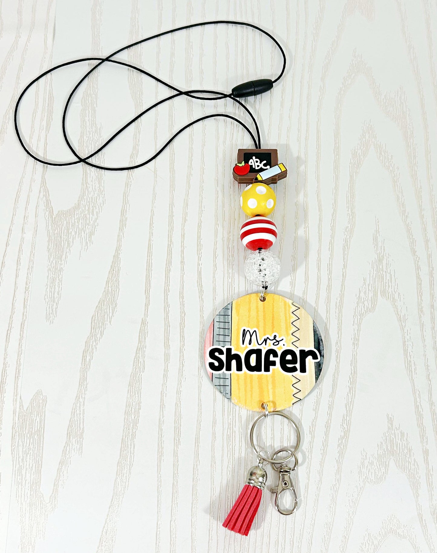 Kenzie's Boutique Handmade Personalized Pencil Teacher Lanyard - Stylish Cute Beaded Design - Breakaway Clasp for ID Badges and Keys