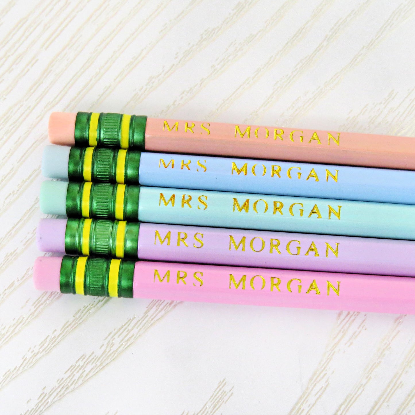 Custom Personalized Pencils Set – Let's Start the Year off Write! Pastel #2 Pencils with Name – Laser Foil Stamped – Teacher Gift, Back to School Supplies, Kids, Students, or Personal Use