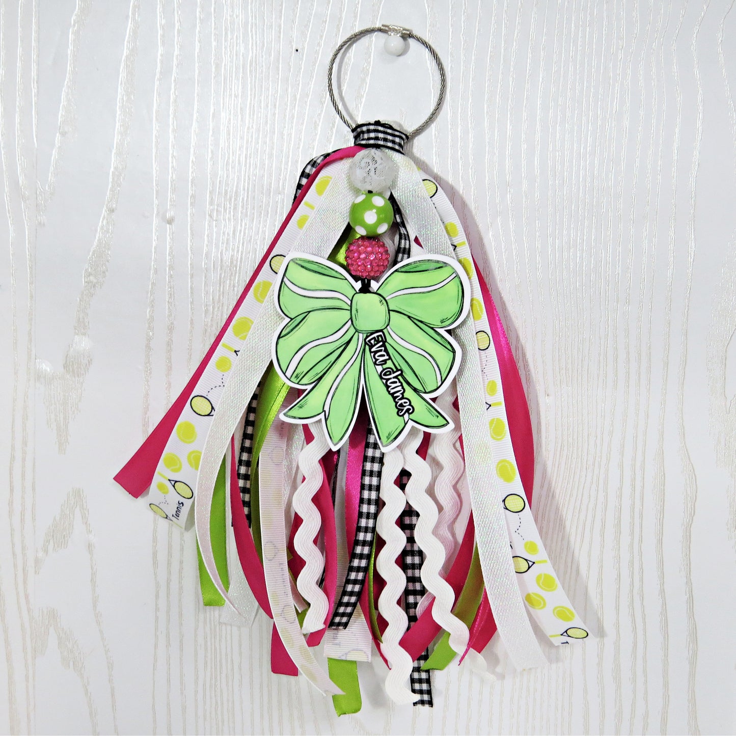 Personalized Ribbon Tennis Bow Bag Tag with Name for Mom Backpack Sports Bag - Custom Kids Acrylic ID - Game Day Gift