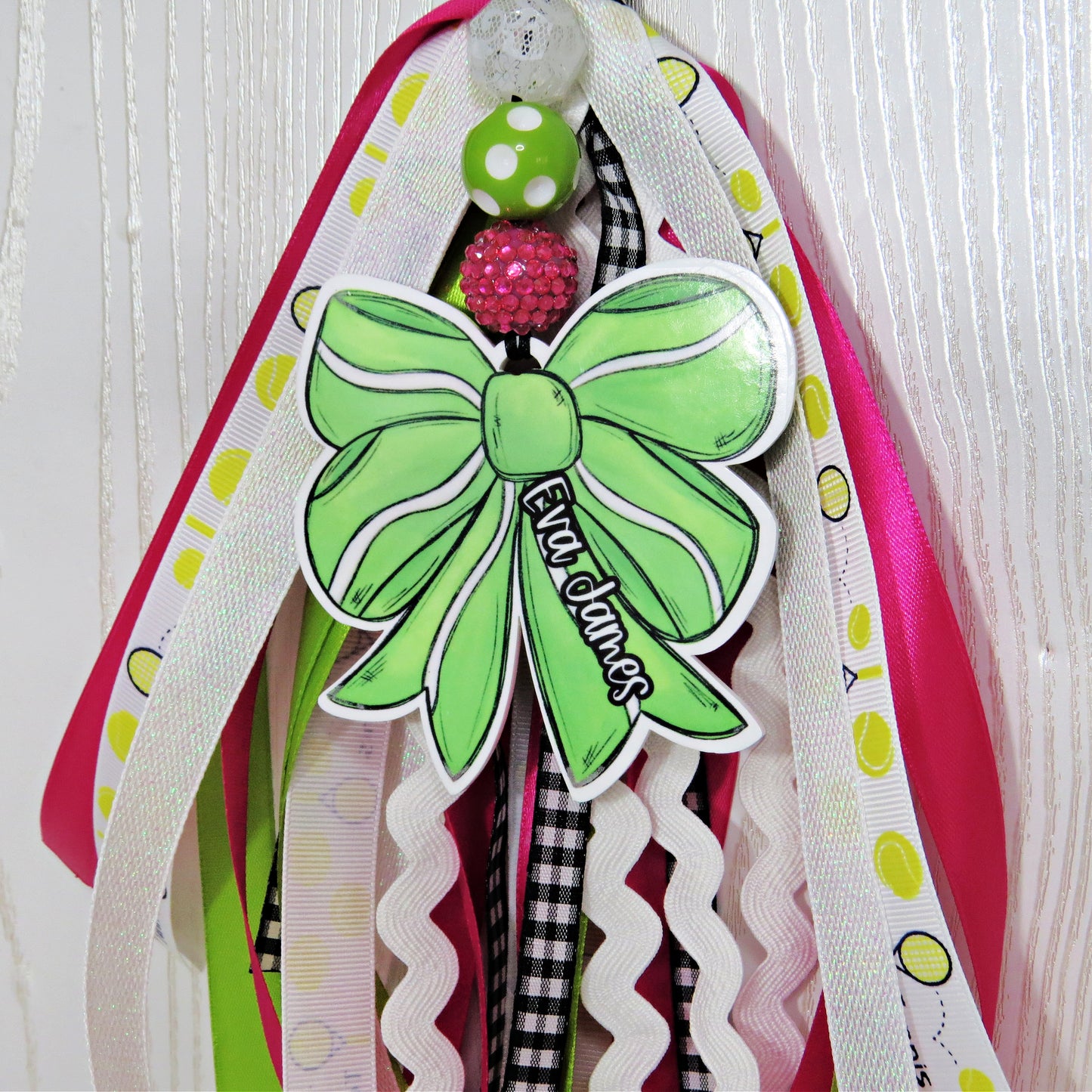 Personalized Ribbon Tennis Bow Bag Tag with Name for Mom Backpack Sports Bag - Custom Kids Acrylic ID - Game Day Gift