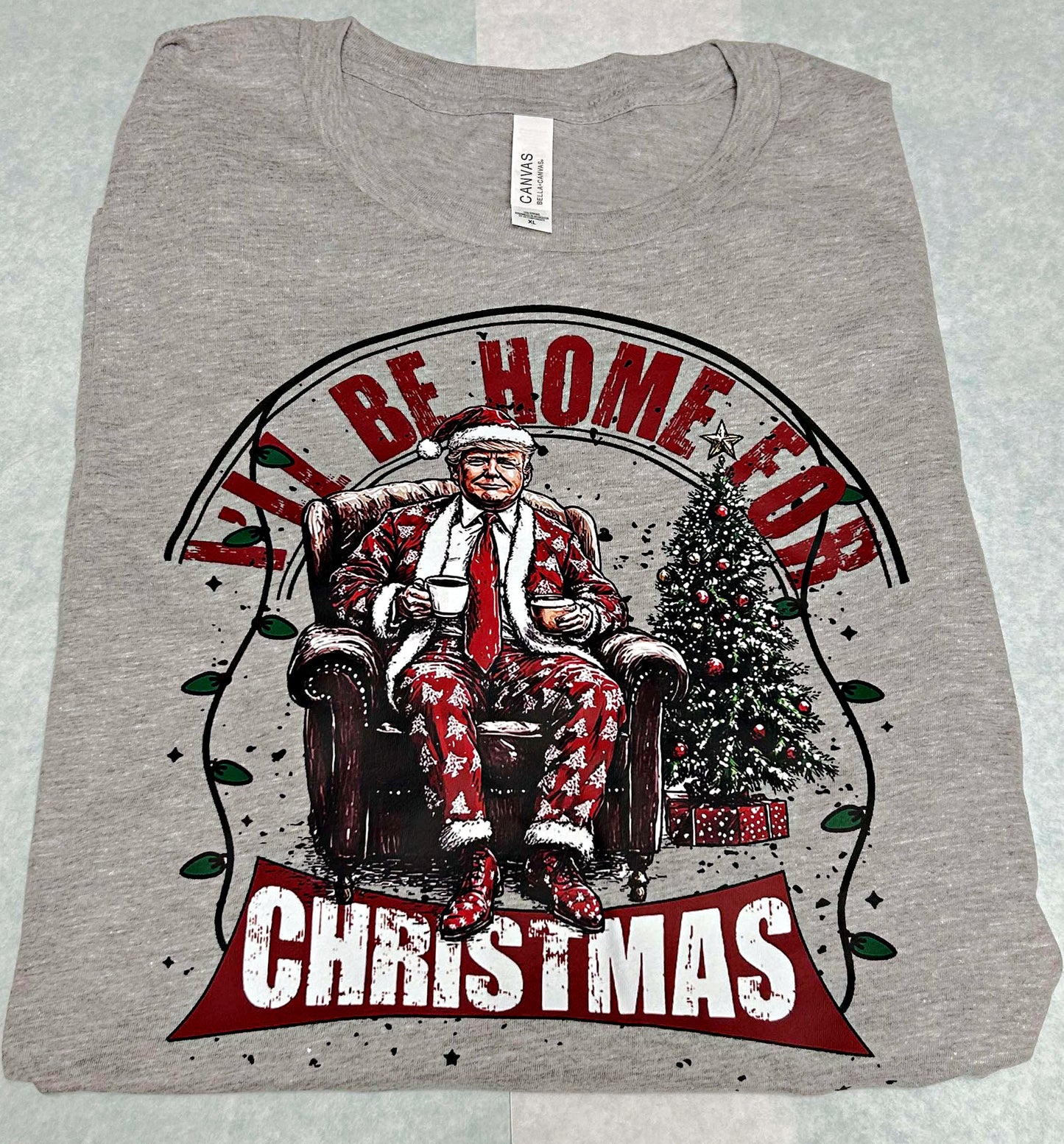 ADULT Grey Bella & Canvas Unisex Heather T-Shirt Ill Be Home for Christmas