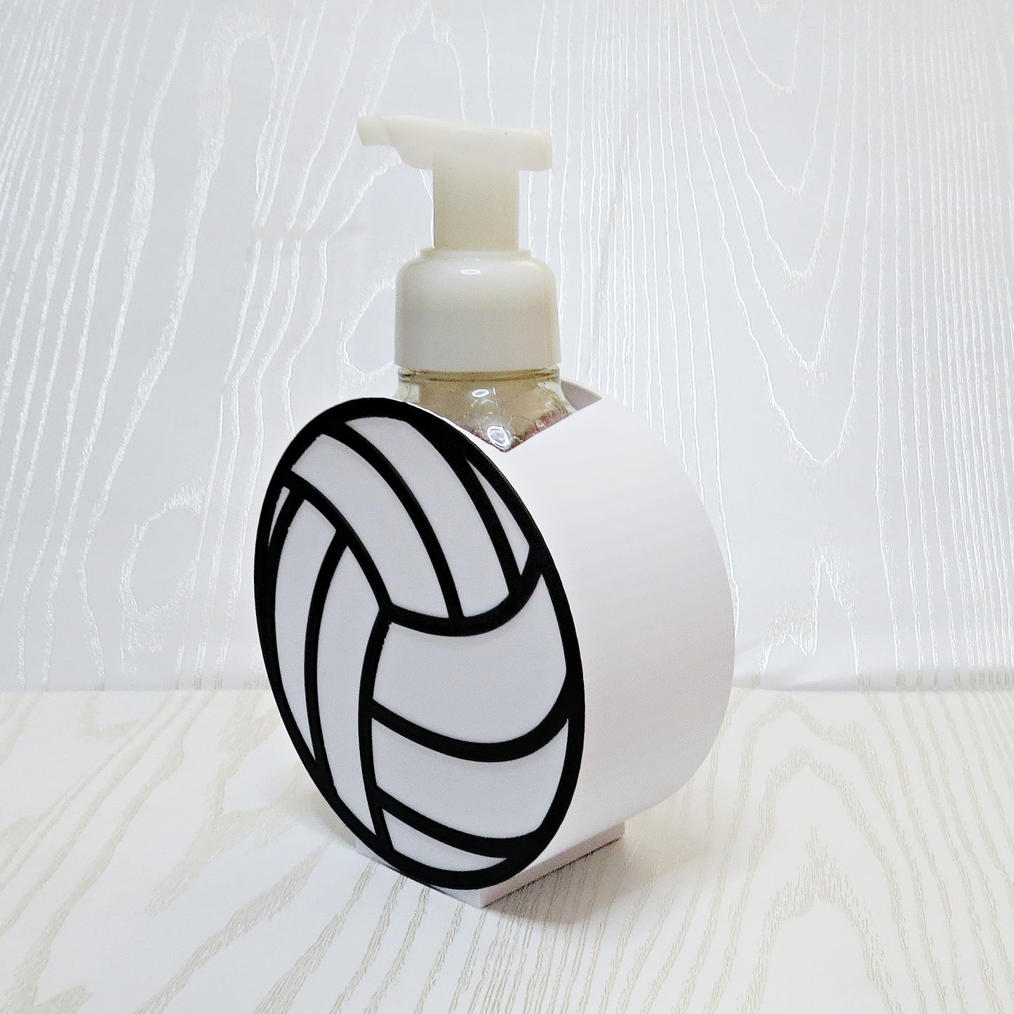 Volleyball Foaming Soap Bottle Holder – Cute 3D Printed White and Black Volleyball – Bath and Body Works Foaming Soap Dispenser Stand – Sports Fan Bathroom Kitchen Counter Decor – Volleyball Player Mom Coach Gift