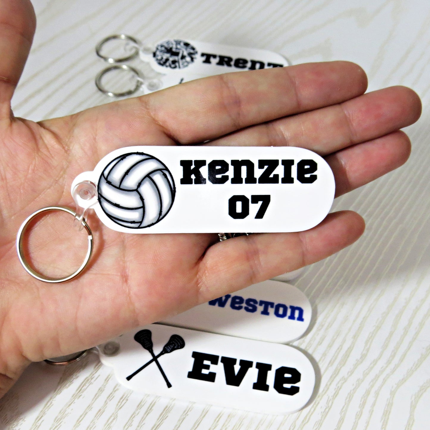 Personalized Sports Keychain – Custom Name Tag – Choose Football, Basketball, Baseball, Volleyball, Cheer, or Lacrosse