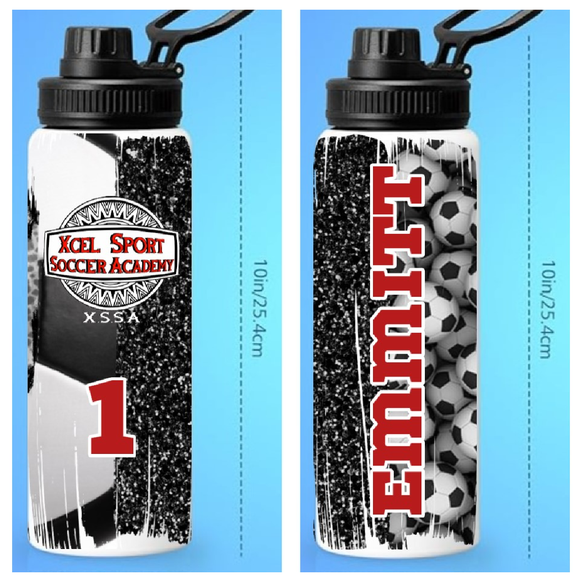 XCEL Sport Soccer Academy 32 oz Soccer Water Bottle Personalized with Name - Custom Sports Bottle