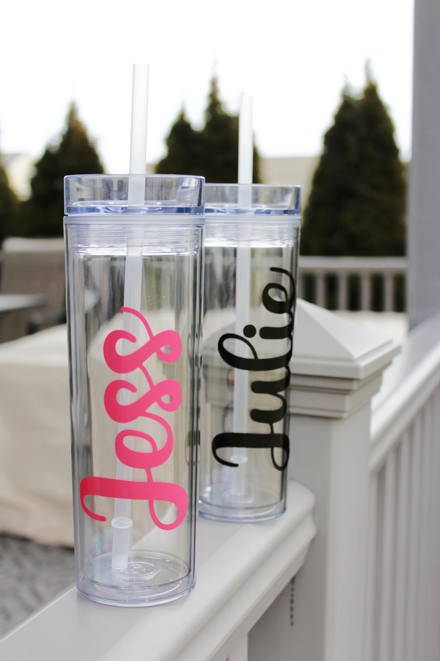 Cute Personalized Clear Tumbler - Bridal Party Cup - Custom Tumbler with Lid and Straw
