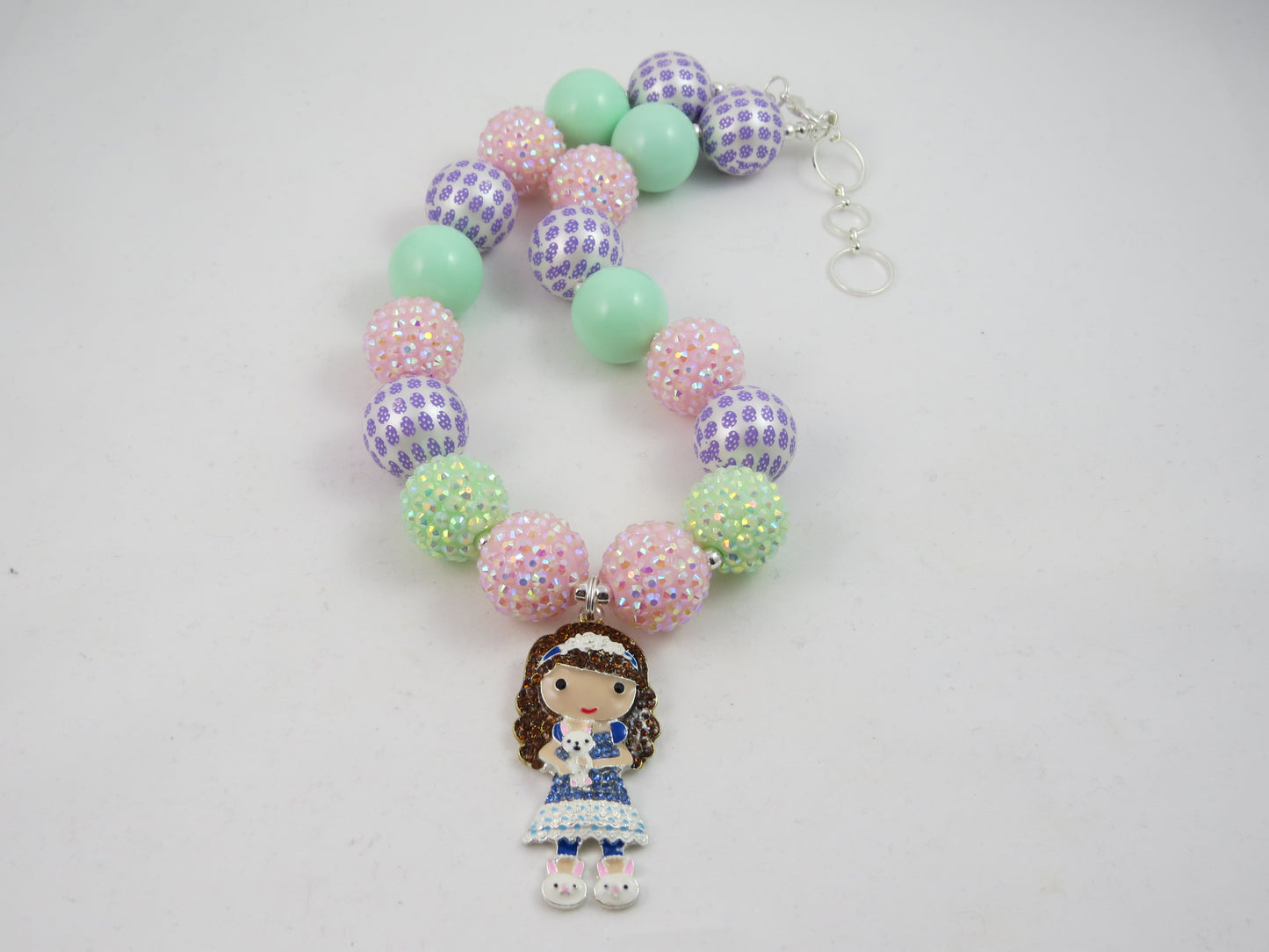 Pink Rhinestone Easter Girl Bubblegum Necklace - Easter Basket Gift Bunny Chunky Beaded Necklace - Chunky Bead Necklace - Gifts for Her