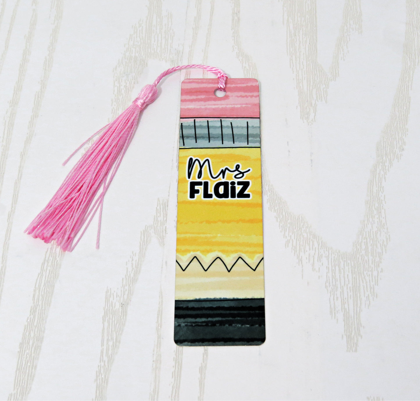 Personalized Pencil Teacher Bookmark – Custom Name with Tassel Reading Gift Shopify Tags