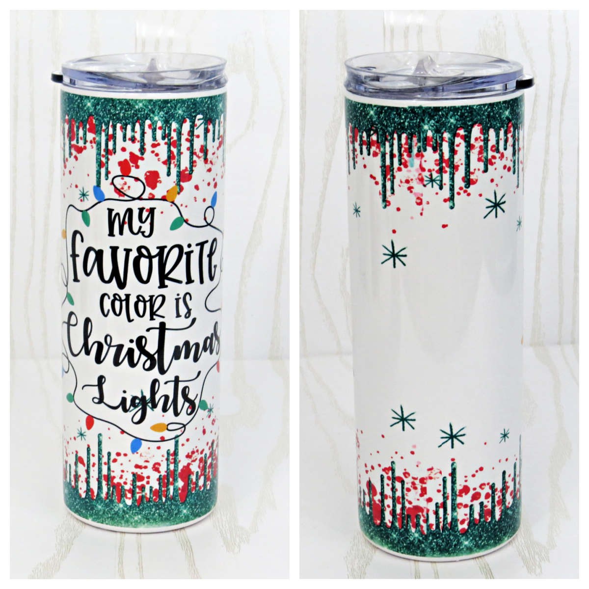 20 oz Stainless Steel My Favorite Color is Christmas Lights Tumbler - Holiday Christmas Gift for Her with Straw - Cup Mug