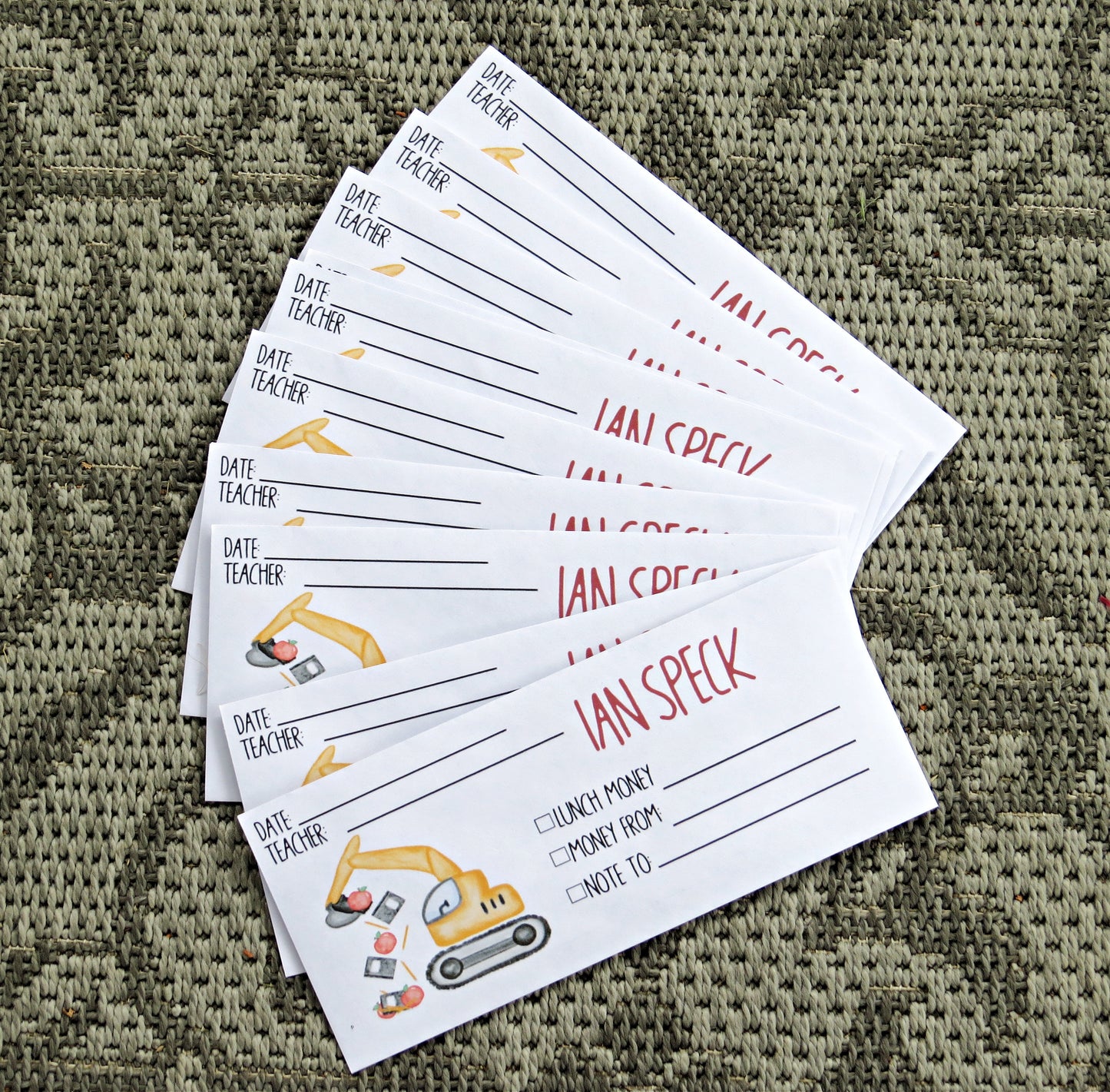 Personalized School Envelopes - Custom Teacher Envelopes - Notes to Teacher Envelope - Lunch Money Envelopes -