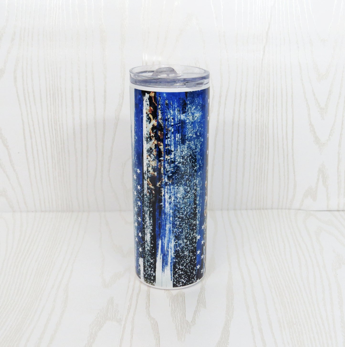 Back the Blue Police Flag Tumbler – 20 oz Stainless Steel Drink Cup with Lid & Straw