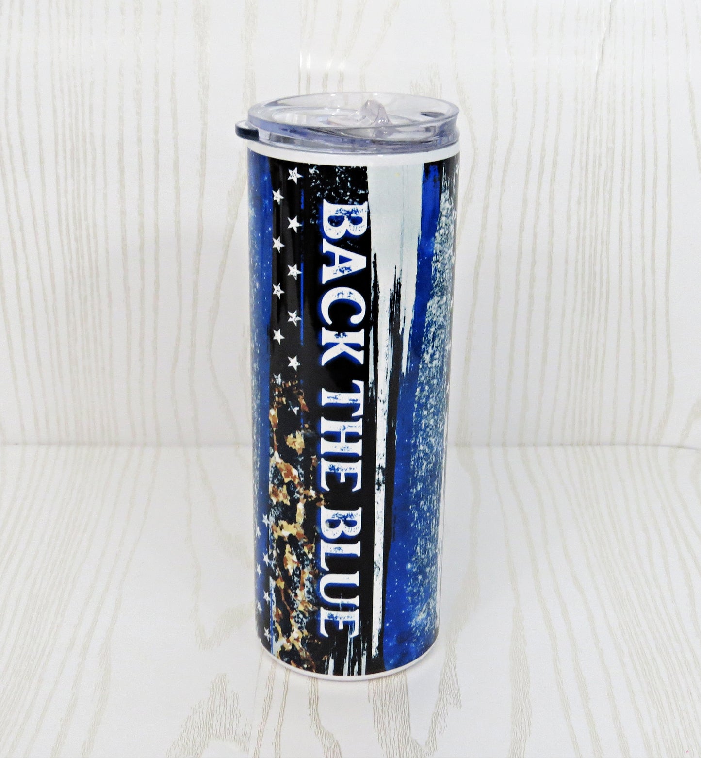 Back the Blue Police Flag Tumbler – 20 oz Stainless Steel Drink Cup with Lid & Straw