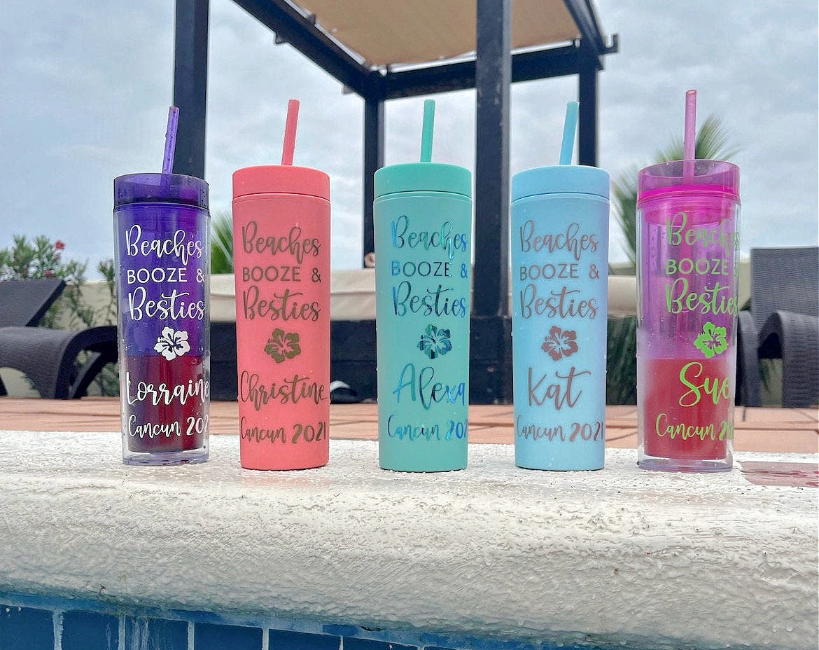 Beaches Booze Besties Tumbler - Girls Weekend - Girls Trip Tumbler - Customizable Tumblers