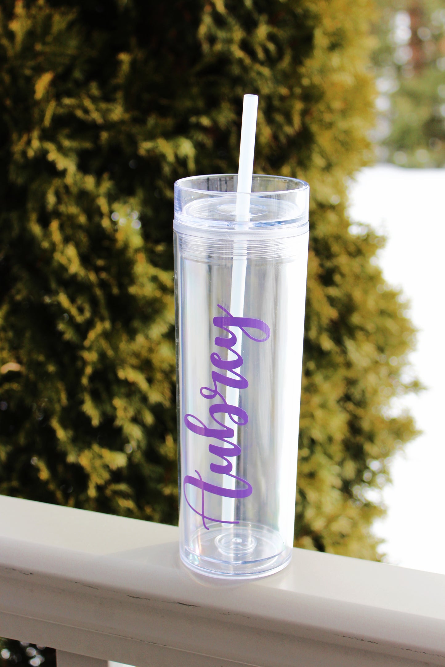 Cute Personalized Clear Tumbler - Bridal Party Cup - Custom Tumbler with Lid and Straw