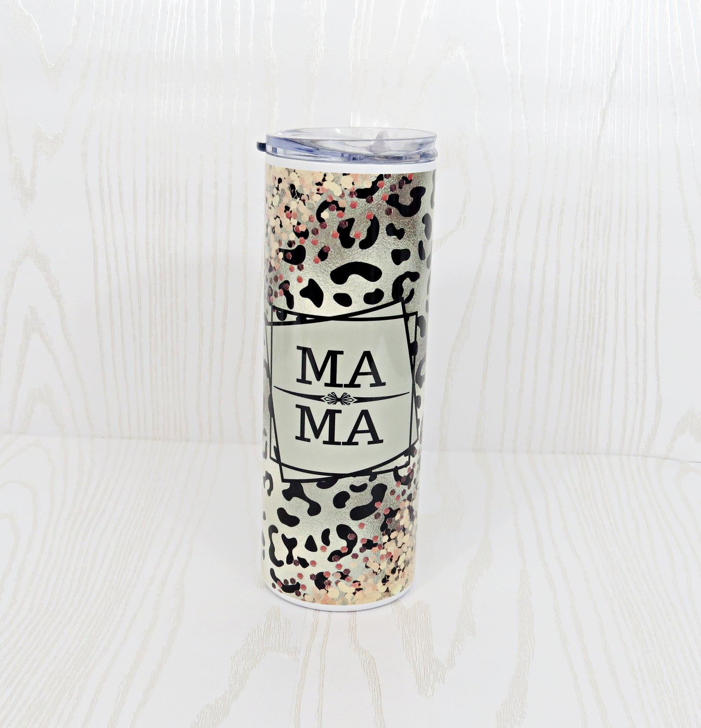 20 oz Stainless Steel Leopard Mama Tumbler with Straw Lid - Mothers Day - New Mom Birthday Cup Mug Drinkware - Double Wall Vacuum Insulated - Travel Thermal Bottle for Coffee