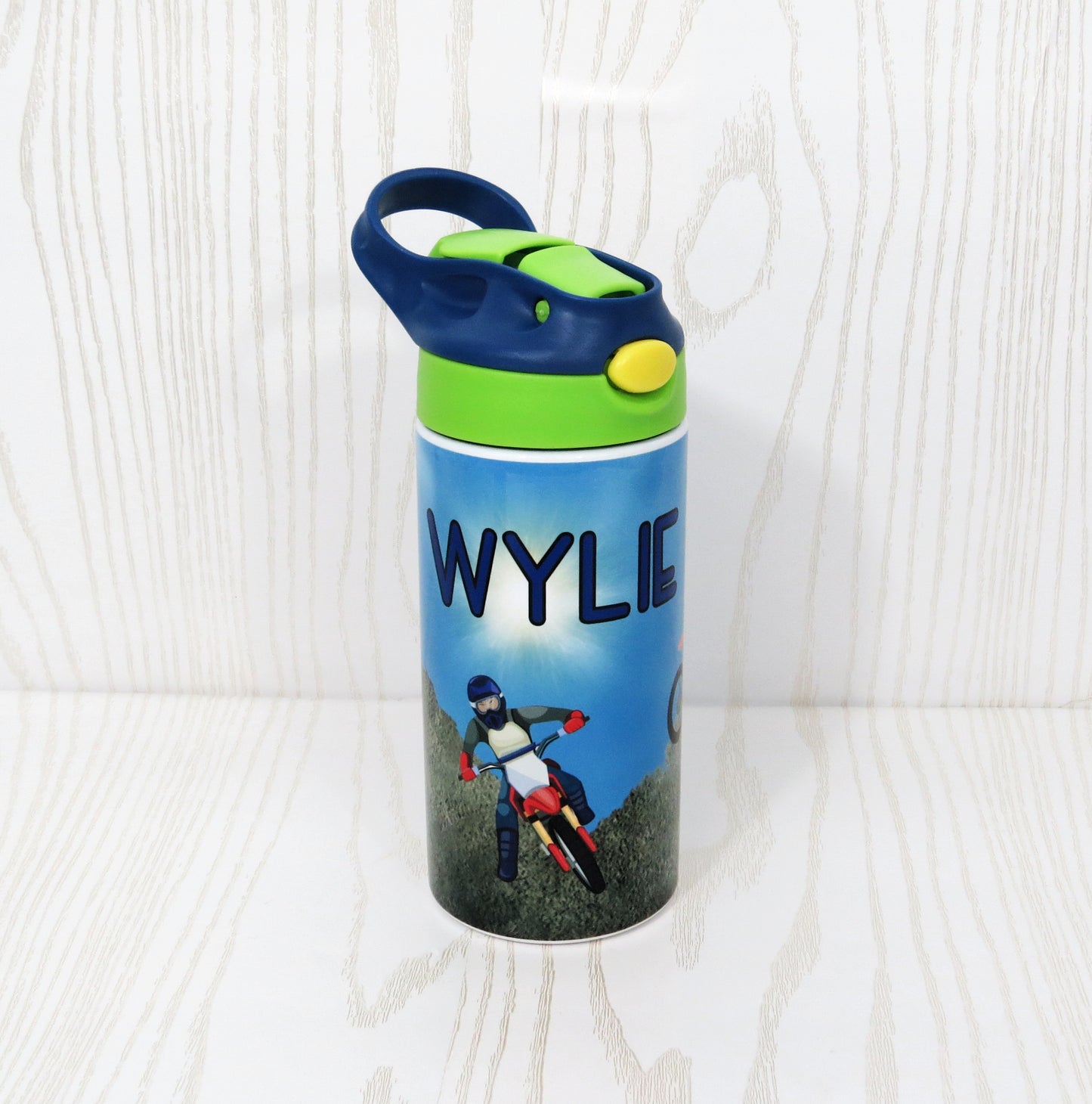 12 oz Stainless Steel Sippy Cup - Boys Tractor Motorcycle Water Bottle - Insulated Reusable - Straw - Personalized Custom with Handle