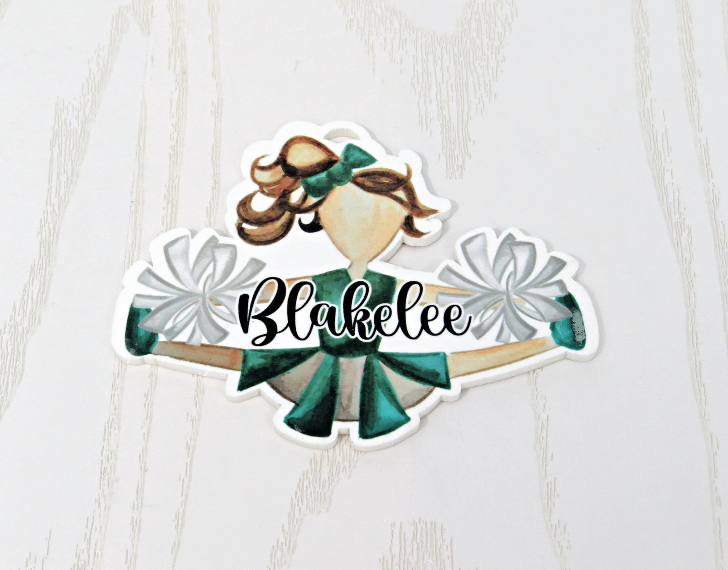 Custom Cheerleader Bag Tag with Name – Choose Hair and Team Colors – Personalized Cheerleader Backpack Charm