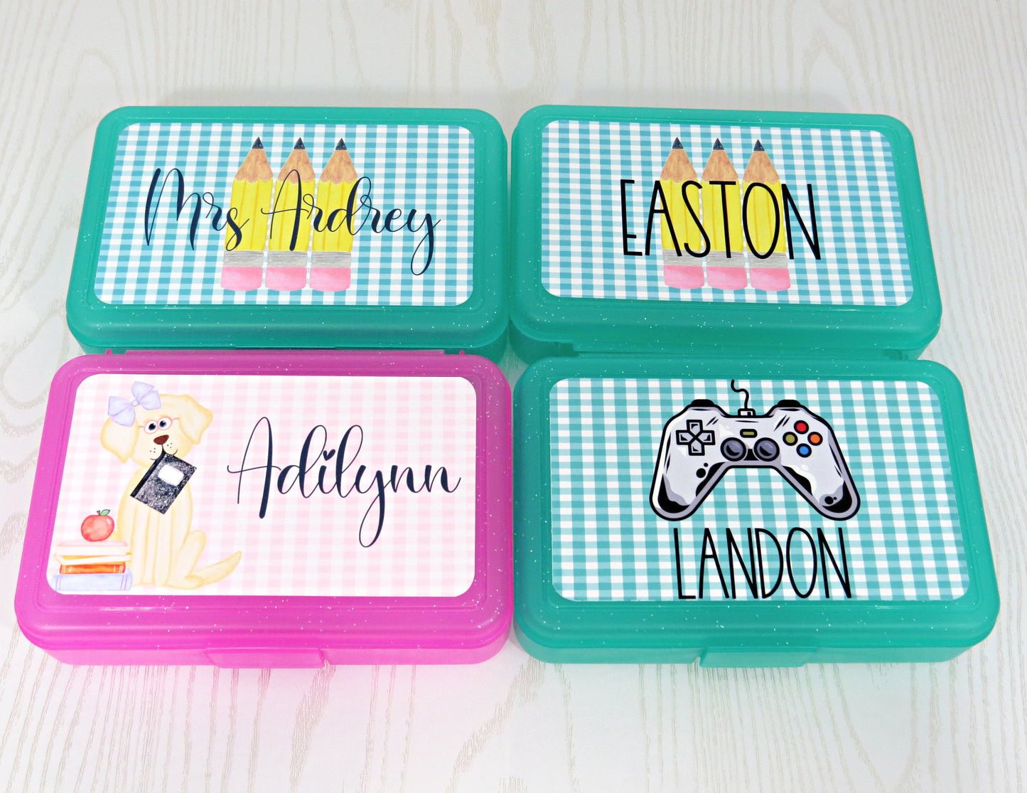 Personalized Pencil Case - Custom Marker Box - Hard Crayon Box with Snap-Tight Lid - Supply Boxes for Kids Boys School Classroom - Back to School