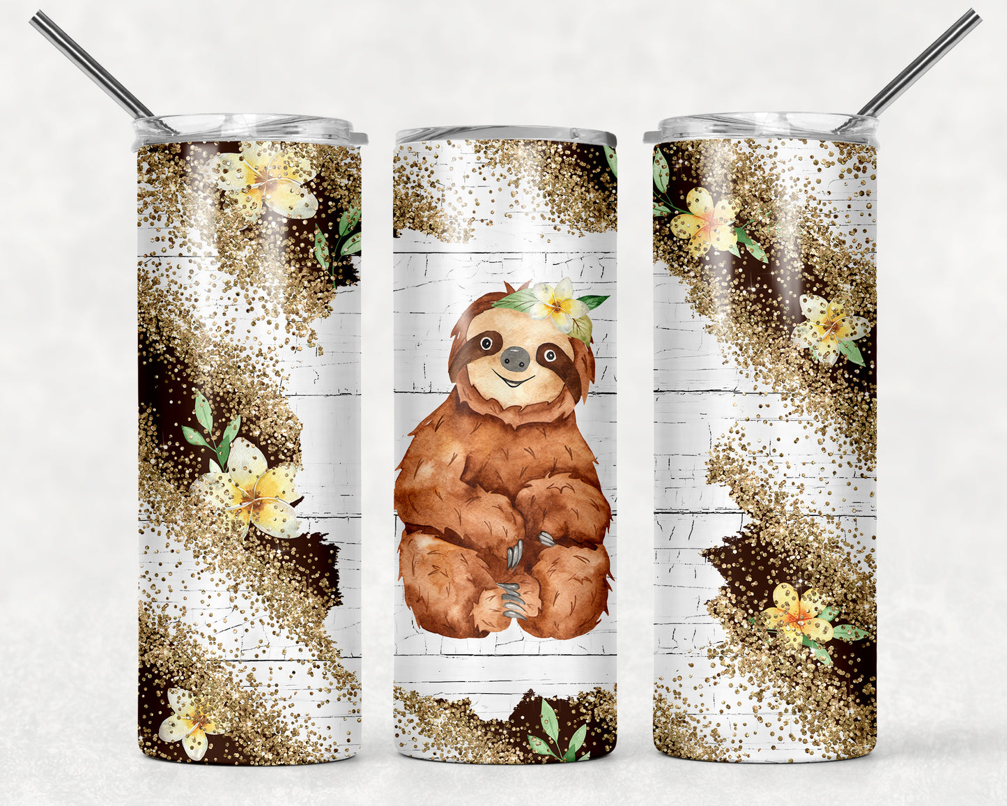 20 oz Stainless Steel Skinny Tumbler Sloth Cute Animal - Personalized Custom with Name - Coffee Travel Mug- Straw & Lid