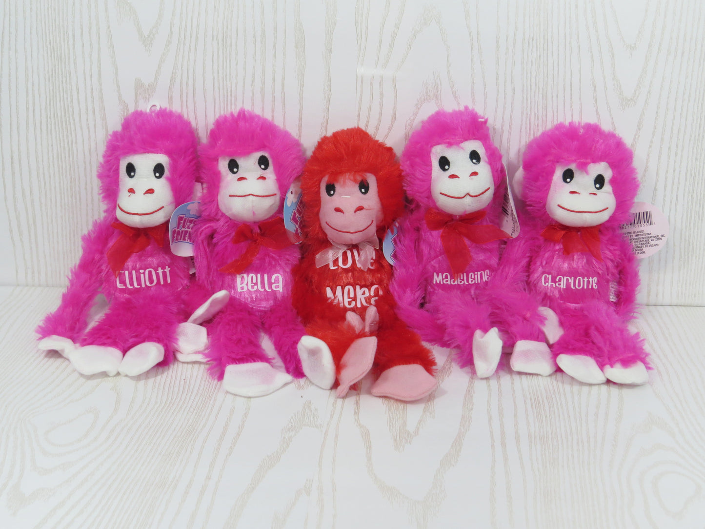 Kenzie's Boutique Handmade Personalized Valentines Day Hanging Monkey Plush Gift for Kids - Custom Stuffed Animal with Name – Hanging Lovey Velcro Hands – Boys Girls – Décor Classroom Exchange